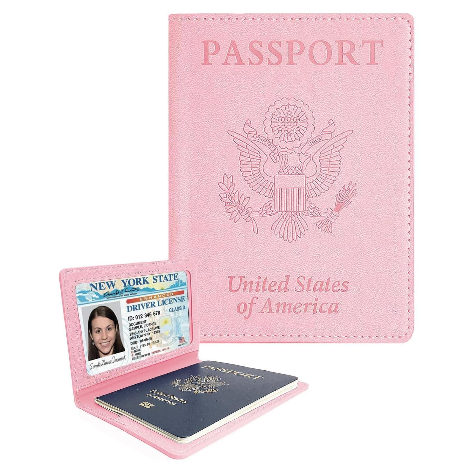 Cubierta de Pasaporte de Cuero Sizobi Rosa con Bloqueo RFID