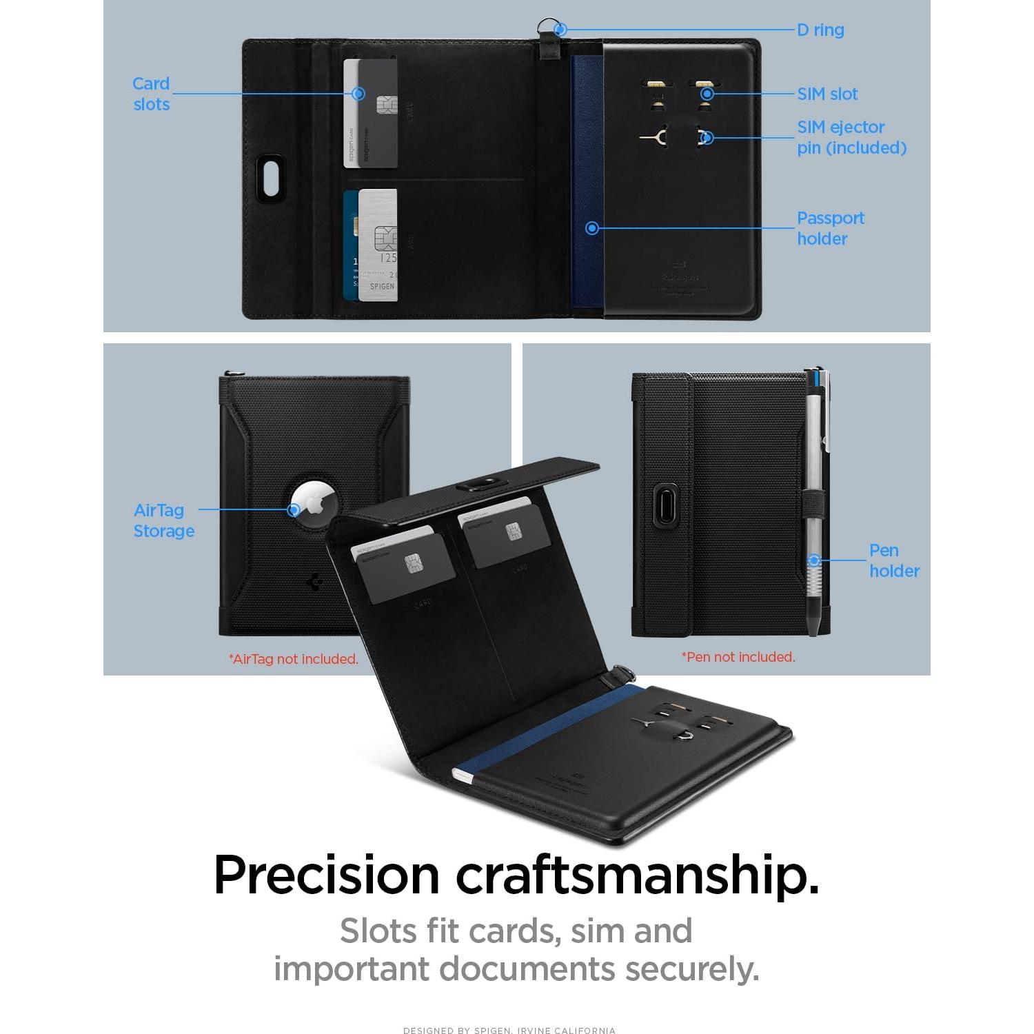 Cubierta de Pasaporte Spigen Life Holder Negro con RFID
