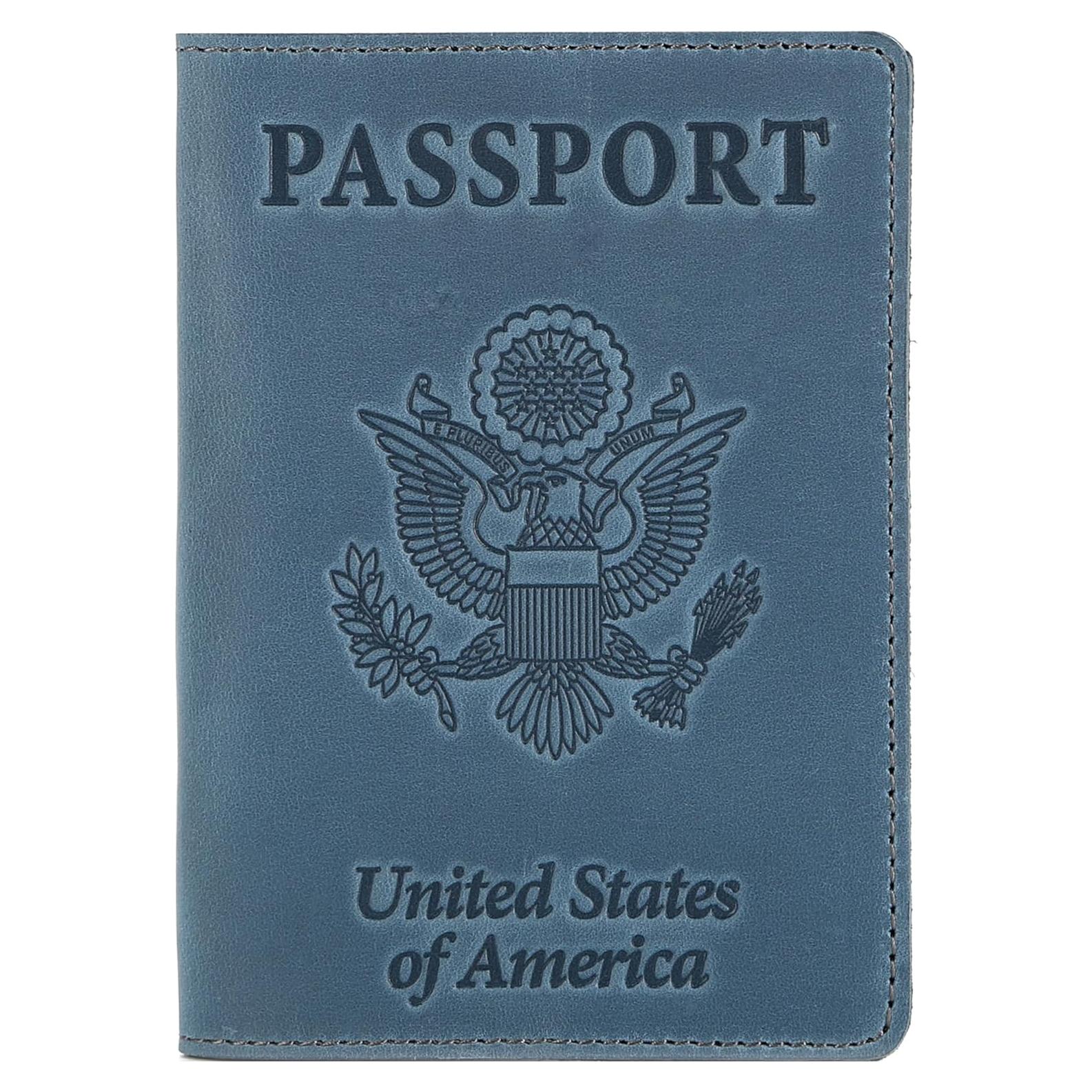 Cubierta de Pasaporte de Cuero Shvigel - Azul Claro Vintage
