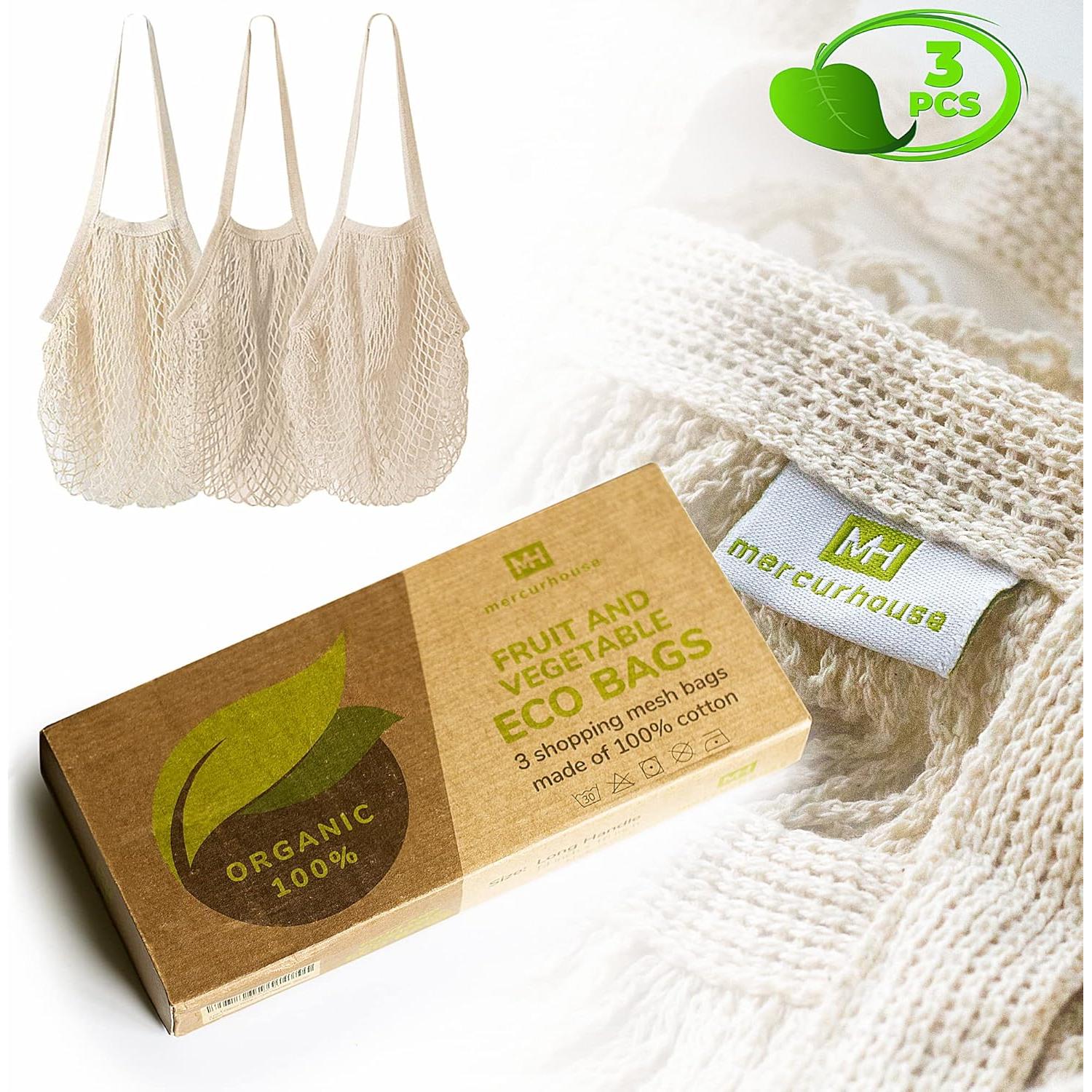 Bolsas de Compras Reutilizables Mercurhouse 3 Paquetes Algodón