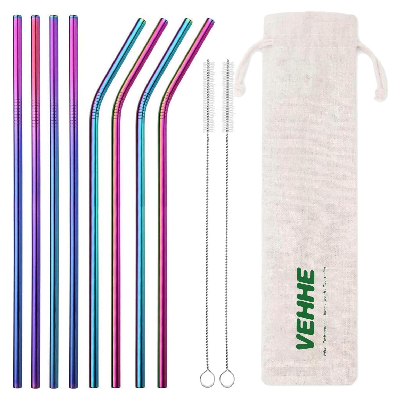 Pajitas de Metal Reutilizables VEHHE 26.7 cm 8 Piezas Arcoíris
