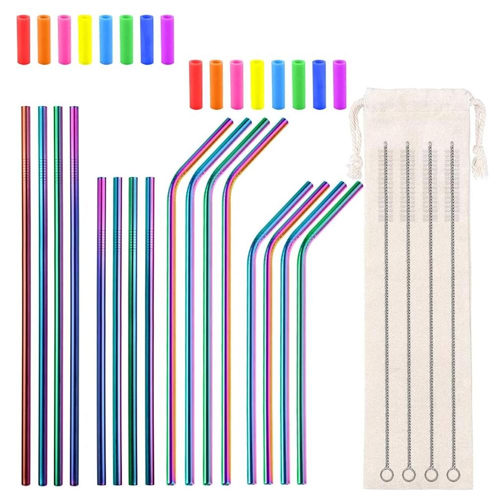 Popotes Reutilizables de Acero Inoxidable Lazycorner 16 Pcs