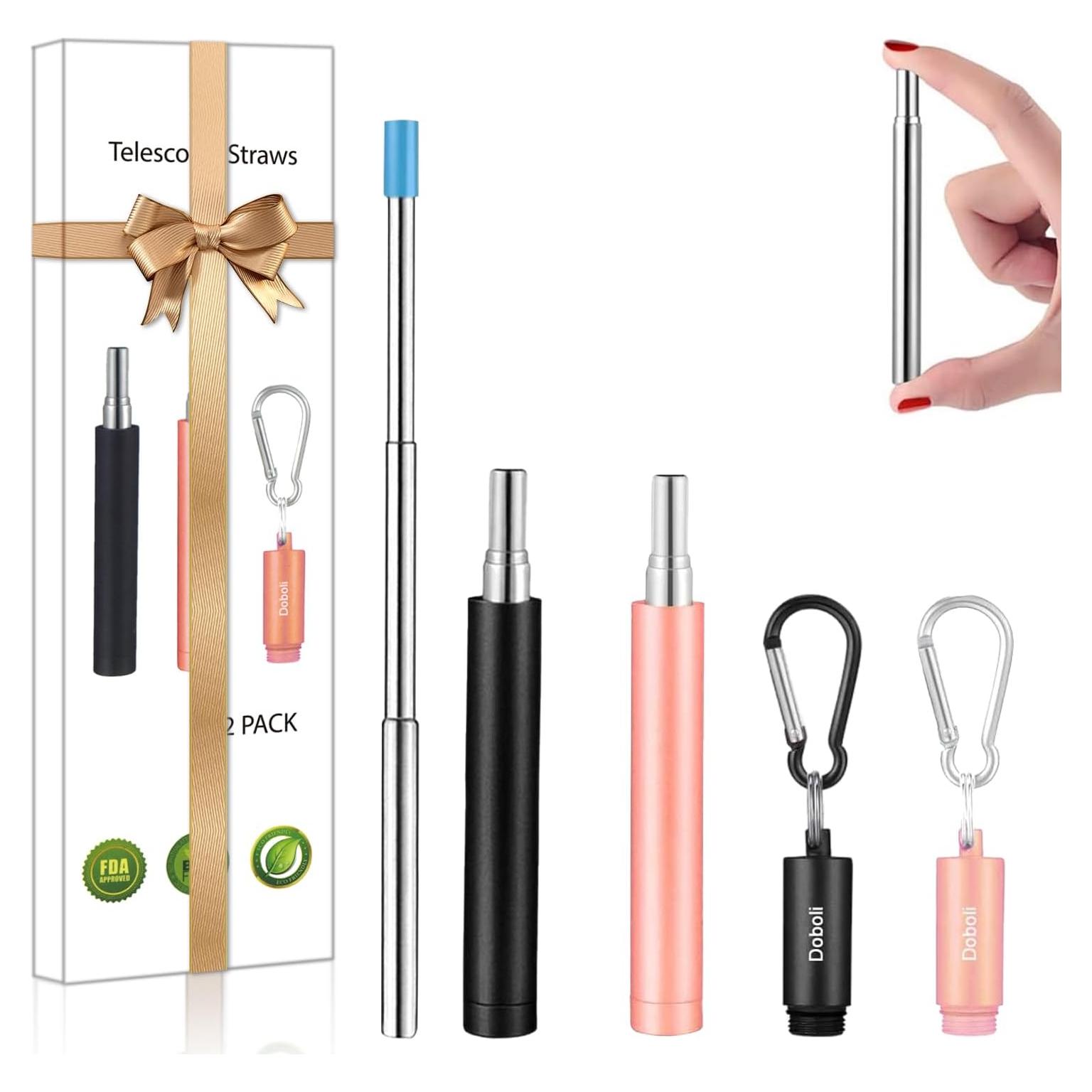 Paquete de 2 Popotes Metálicos Reutilizables Doboli Telescópicos
