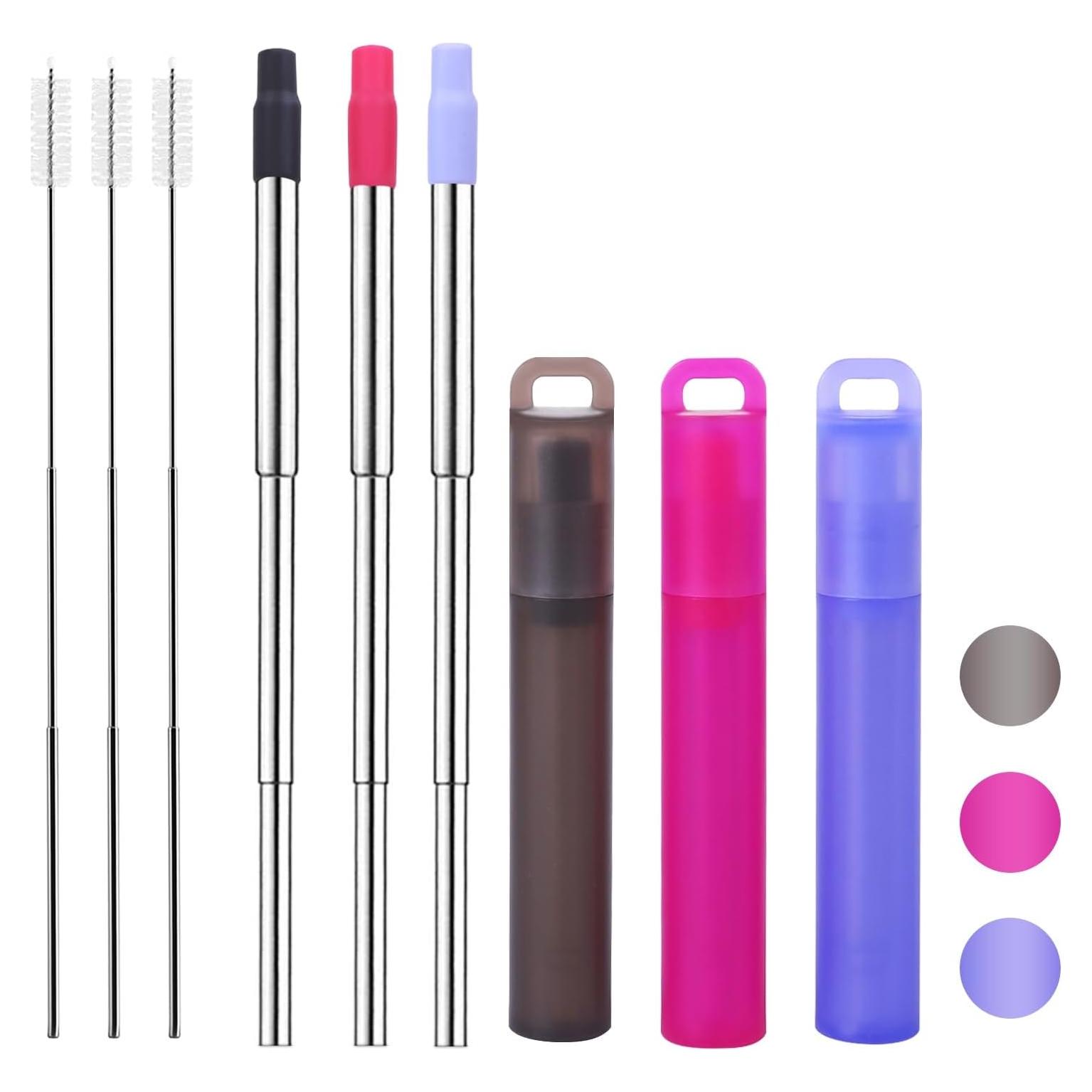 Pajitas de Metal Reutilizables NAIVELY 3 Paquetes con Cepillo