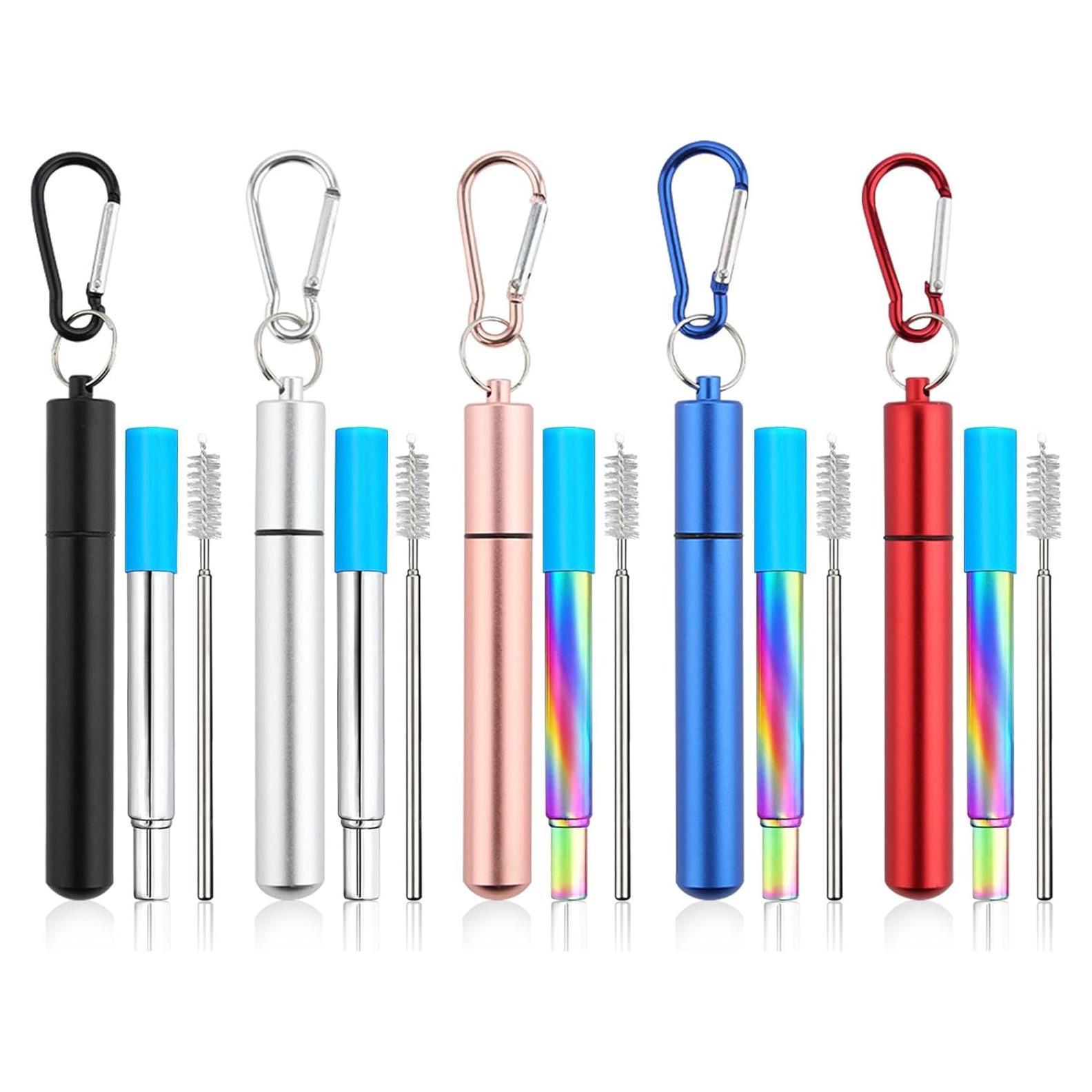 Popotes Reutilizables INVODA 5 Pack Acero Inoxidable Plegables