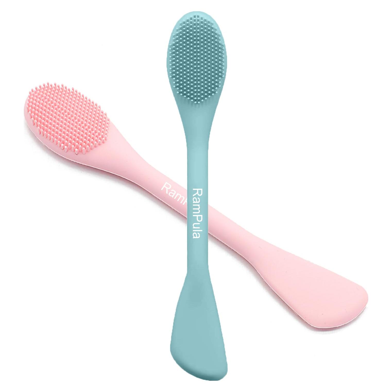 Cepillo Facial 2 en 1 RamPula de Silicona Verde Eucalipto y Rosa