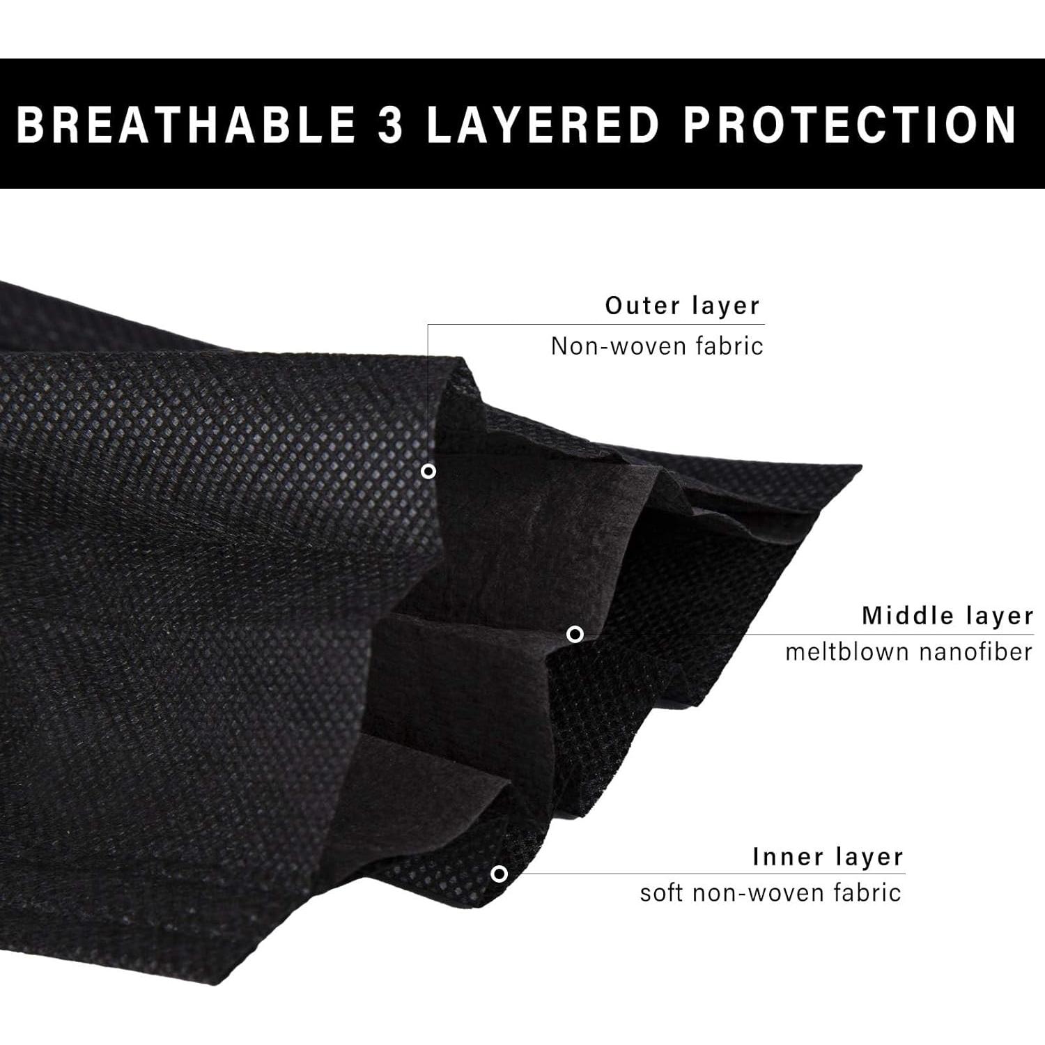 Mascarillas desechables Borje 100 PCS 3 capas negras