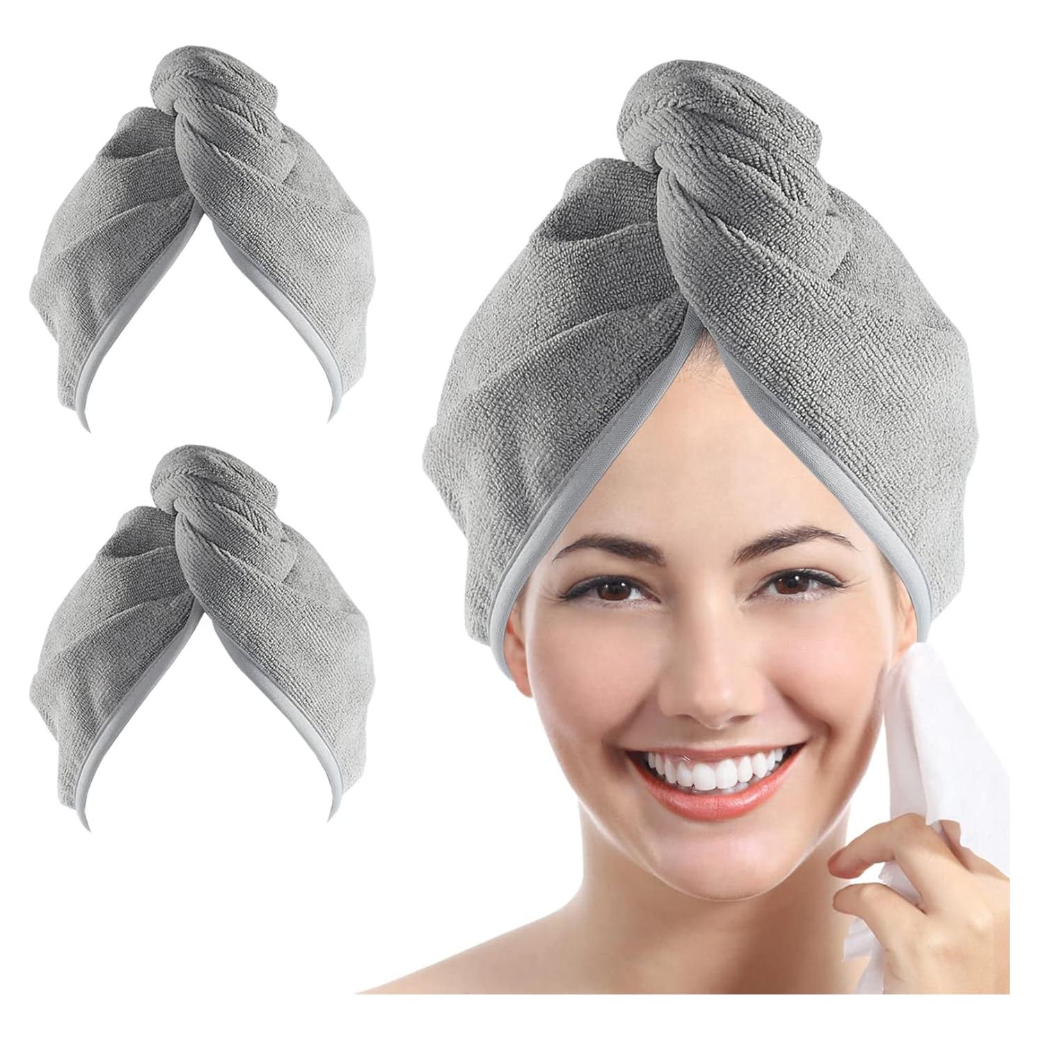 Toalla de Microfibra para Cabello YoulerTex - Paquete de 2 Gris - 25.4x66 cm