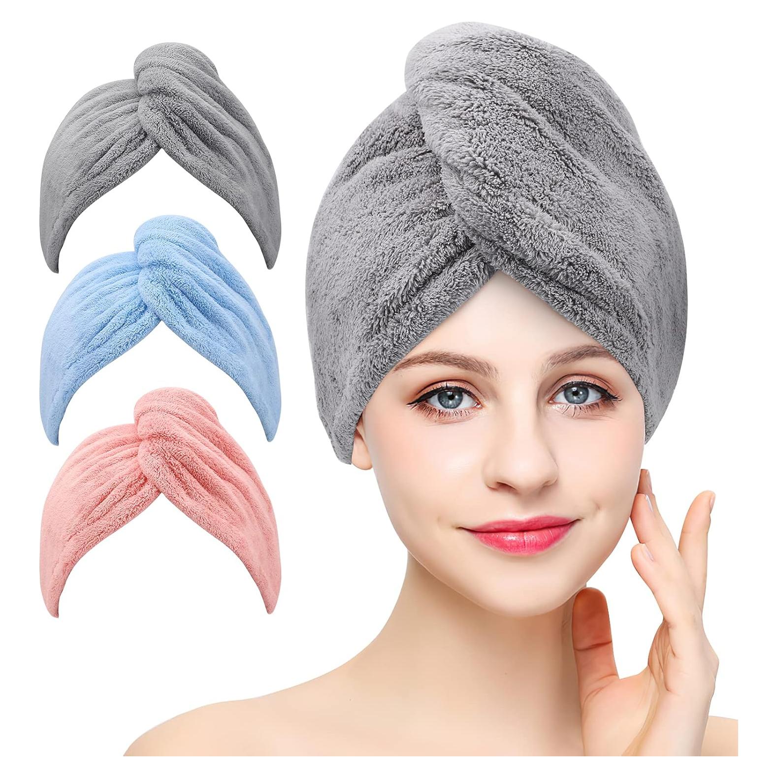 Toalla de Microfibra BEoffer para Cabello - 3 Turbantes Secado Rápido