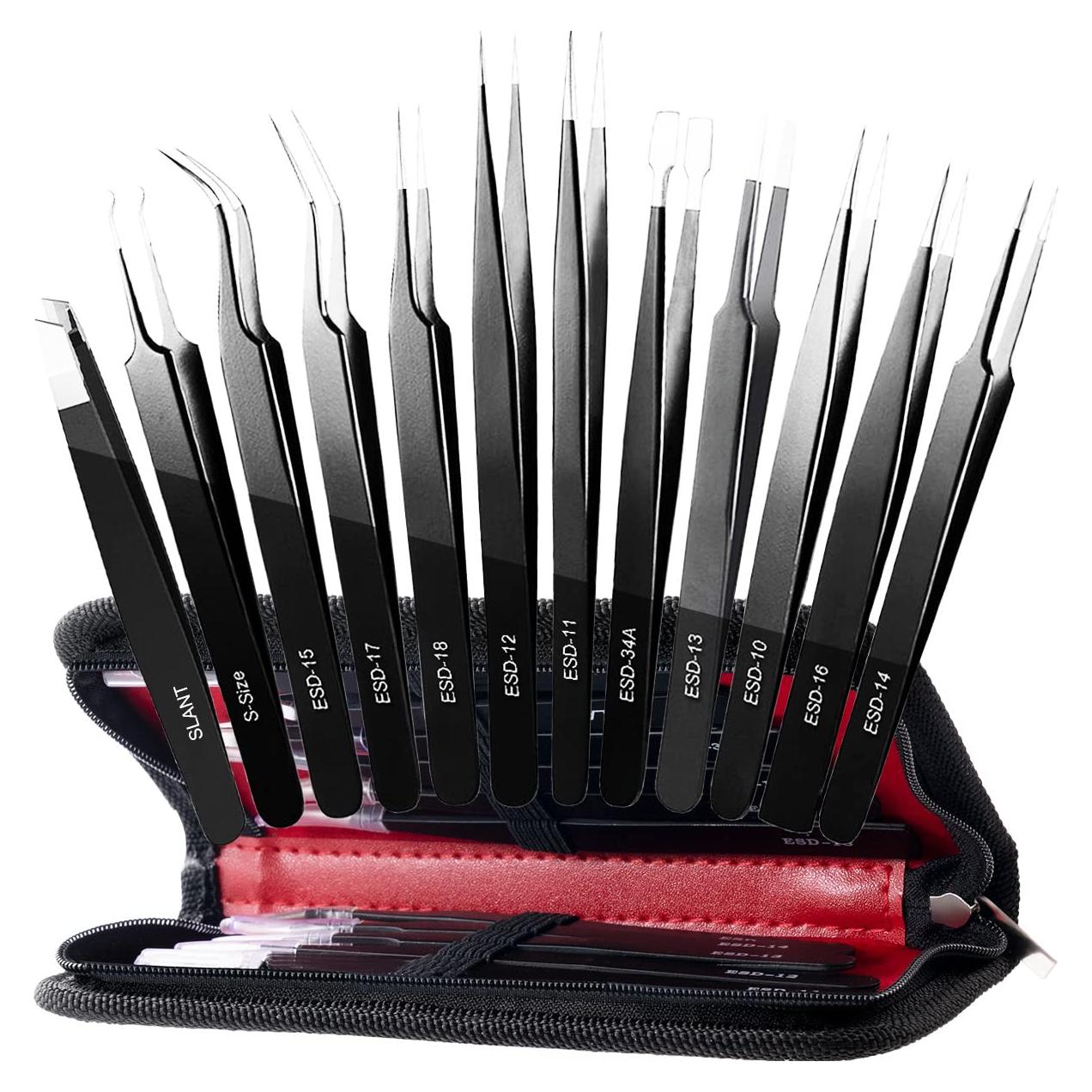 Juego de Pinzas de Precisión Antonki 12 Piezas con Estuche