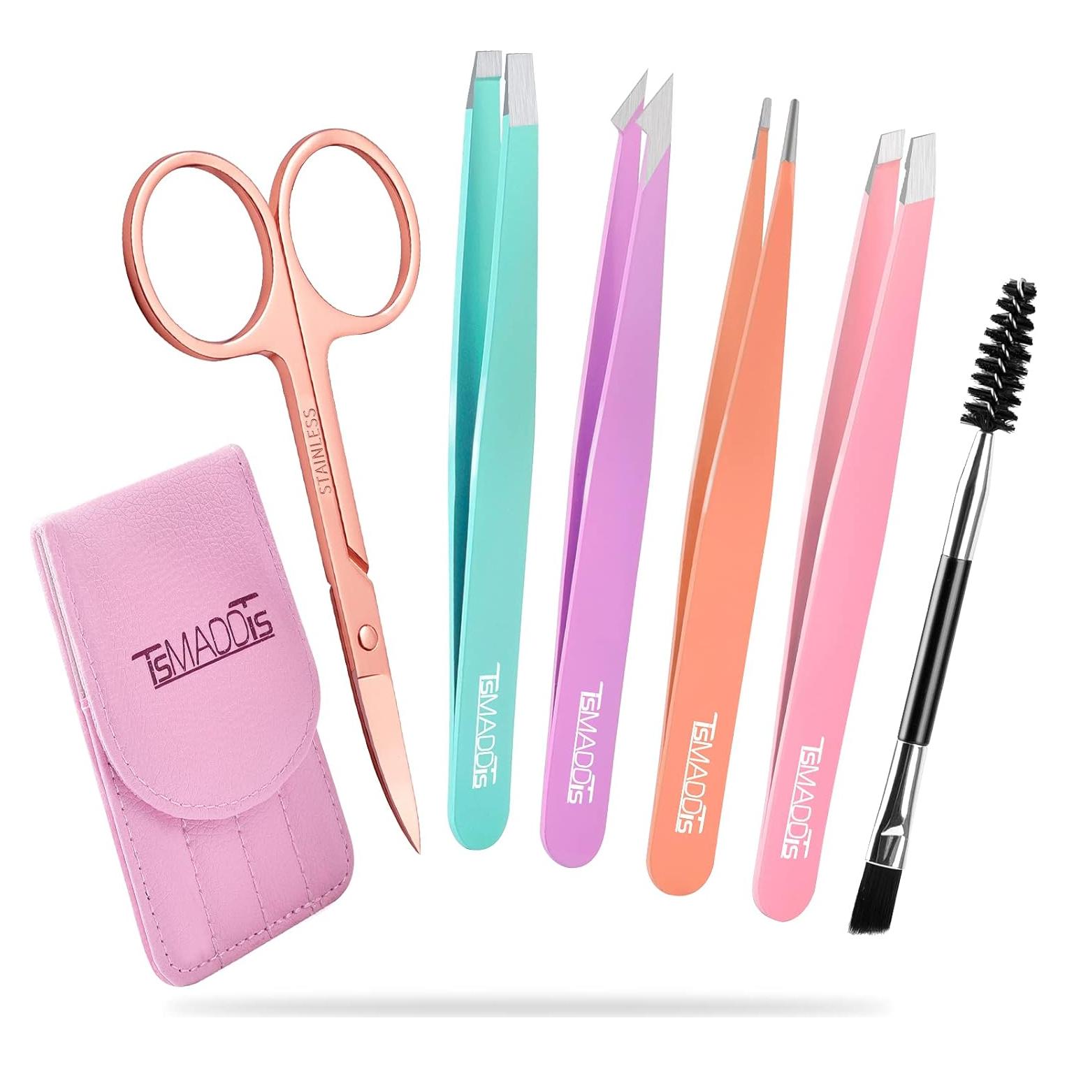 Juego de Pinzas TsMADDTs 6 Piezas Acero Inoxidable con Estuche