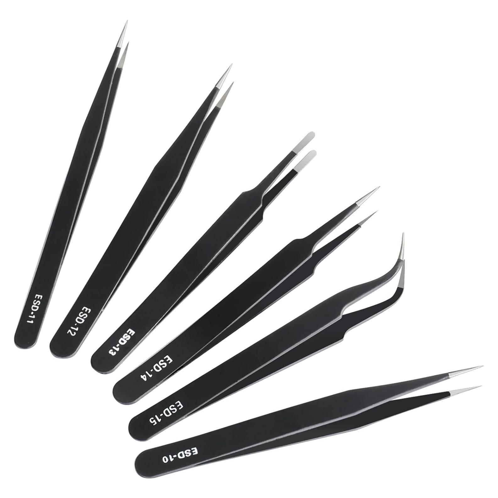 Juego de 6 Pinzas de Precisión CHERALKEST Acero Inoxidable ESD