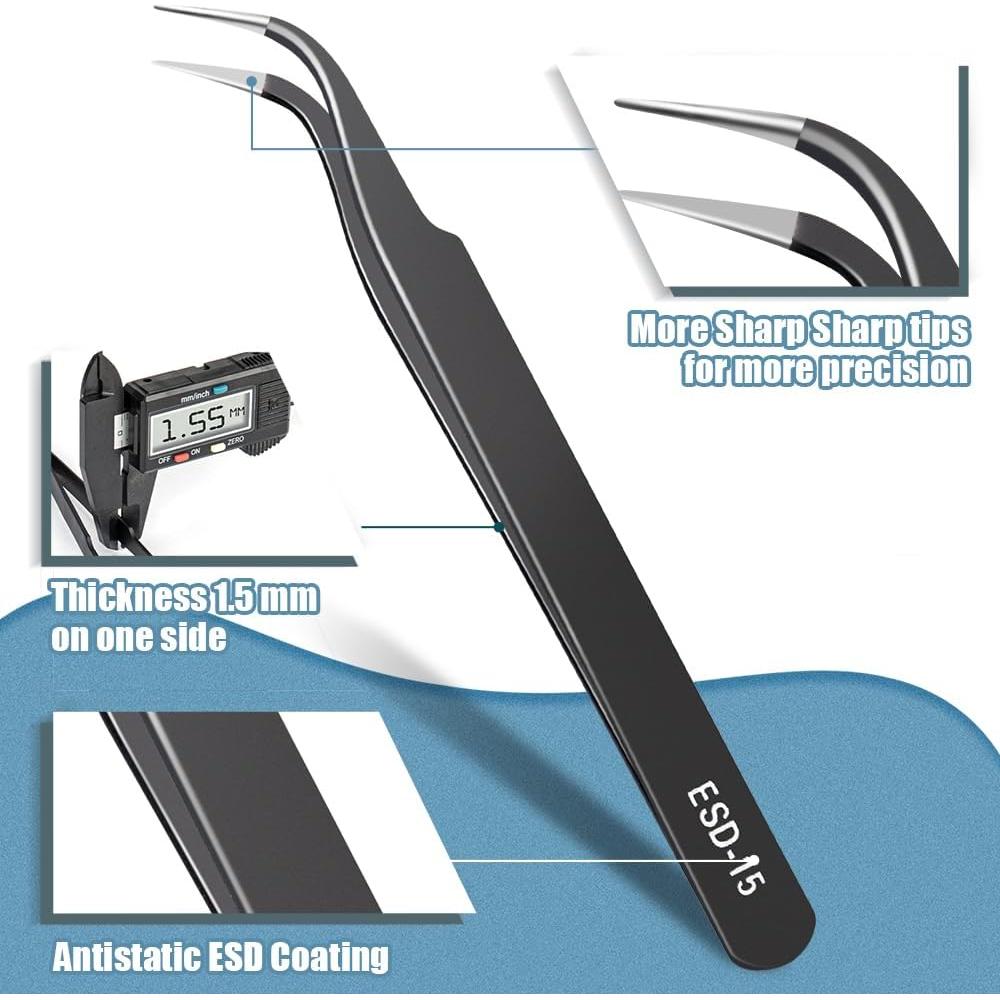 Juego de 6 Pinzas de Precisión CHERALKEST Acero Inoxidable ESD