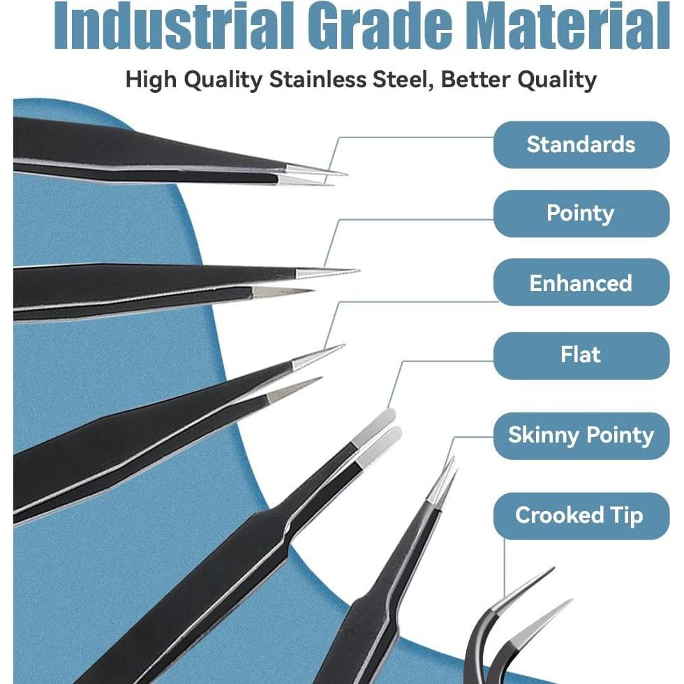 Juego de 6 Pinzas de Precisión CHERALKEST Acero Inoxidable ESD