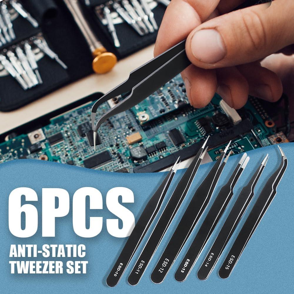 Juego de 6 Pinzas de Precisión CHERALKEST Acero Inoxidable ESD