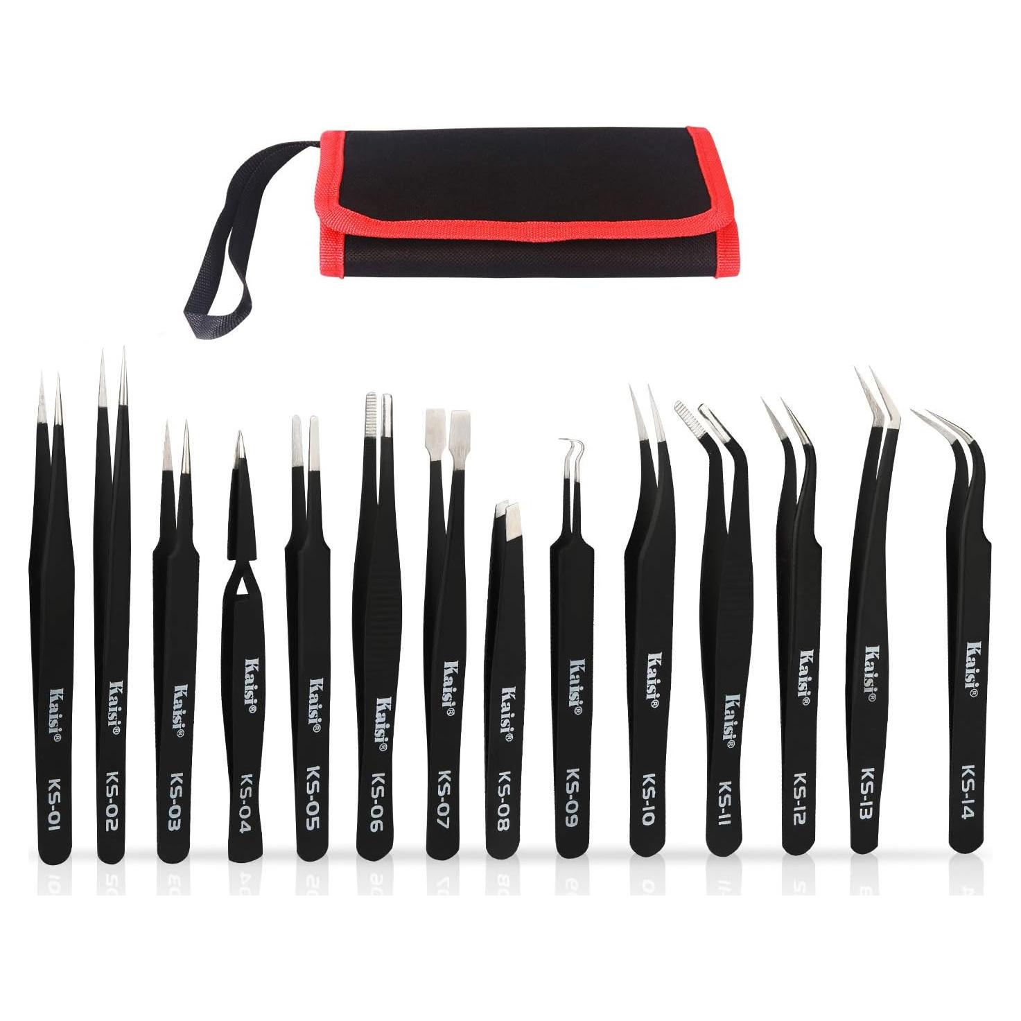 Juego de Pinzas de Precisión Kaisi 14 PCS Antiestáticas