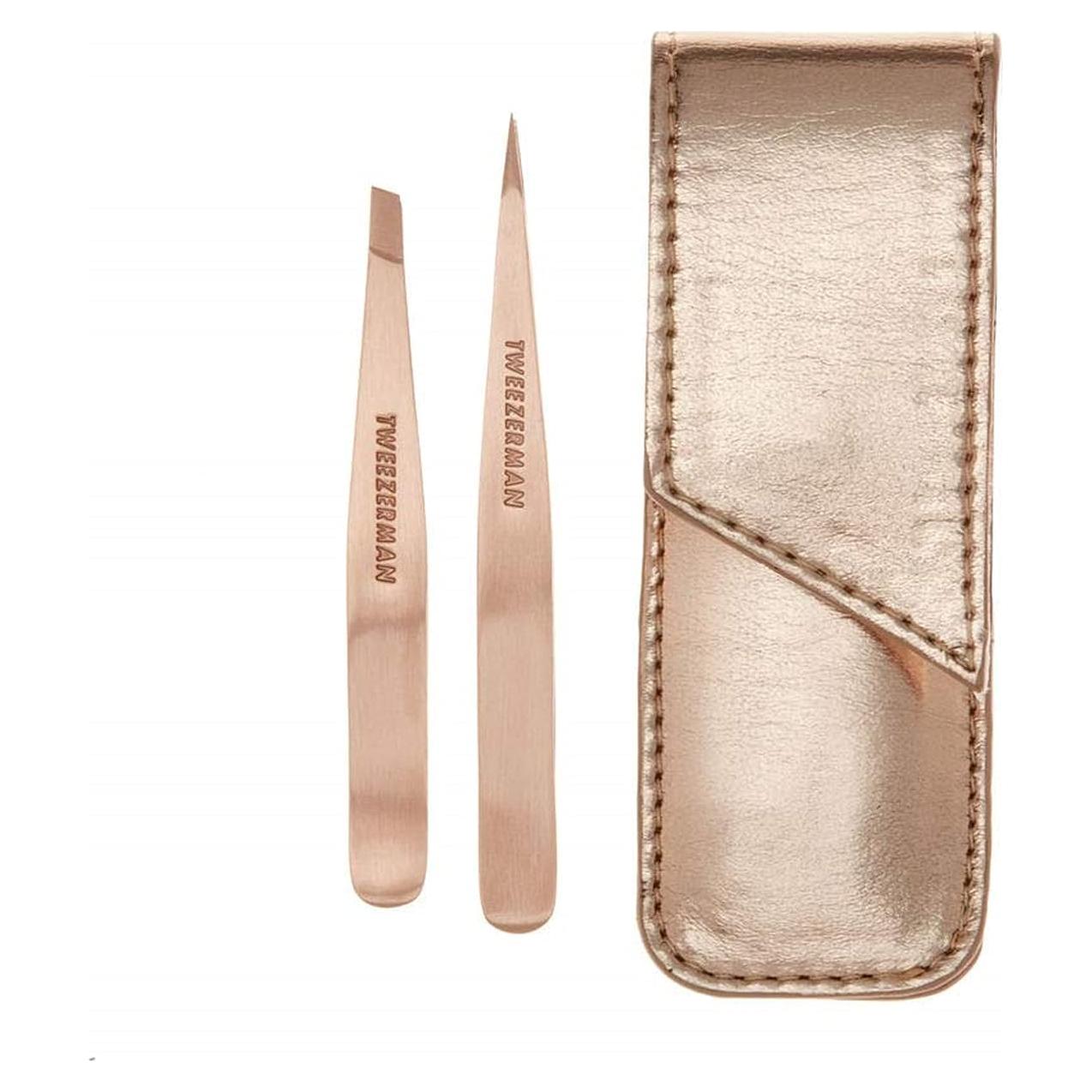 Juego de Pinzas Tweezerman Petite Slant y Point Oro Rosa