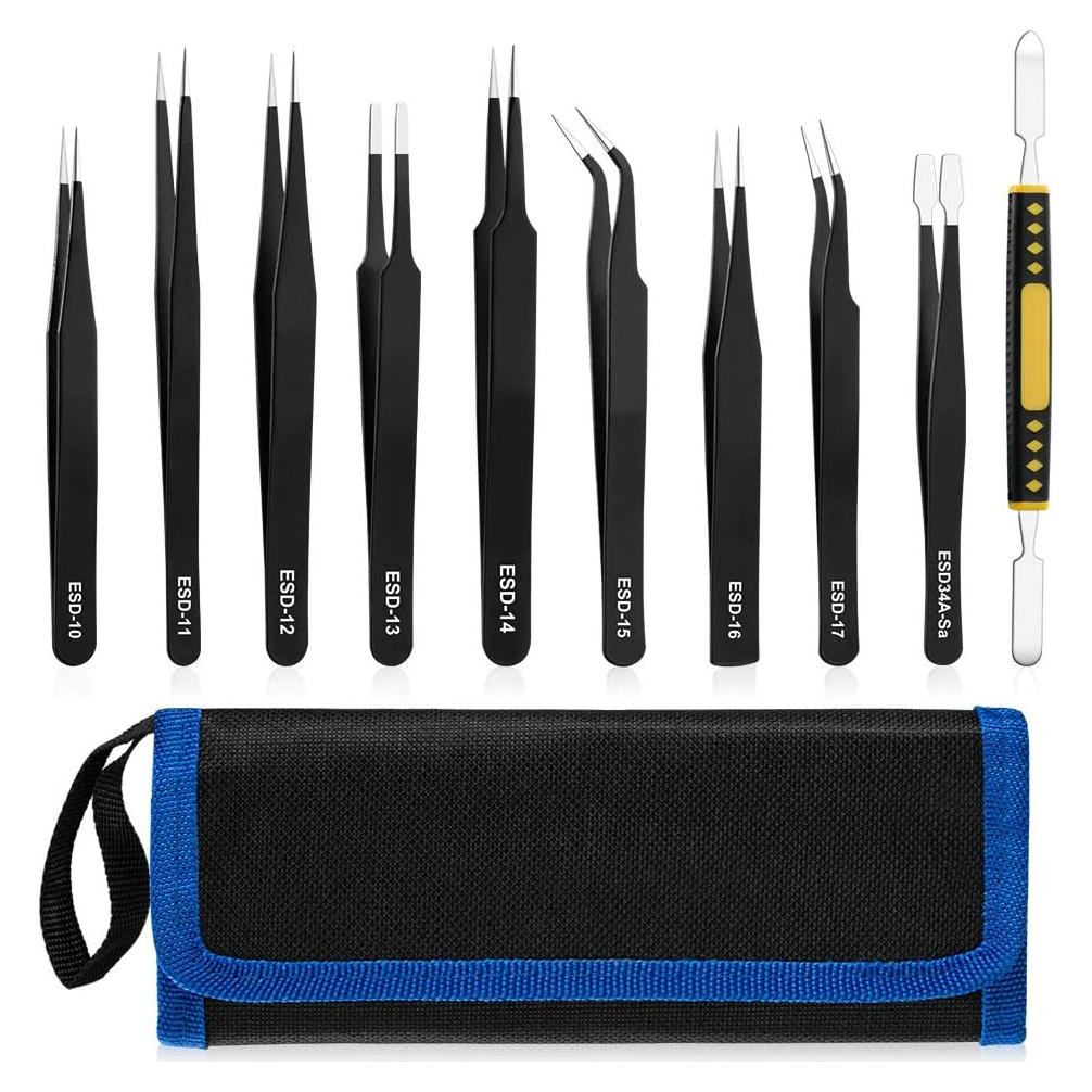 Juego de Pinzas de Precisión UUBAAR 10 PCS Antiestáticas