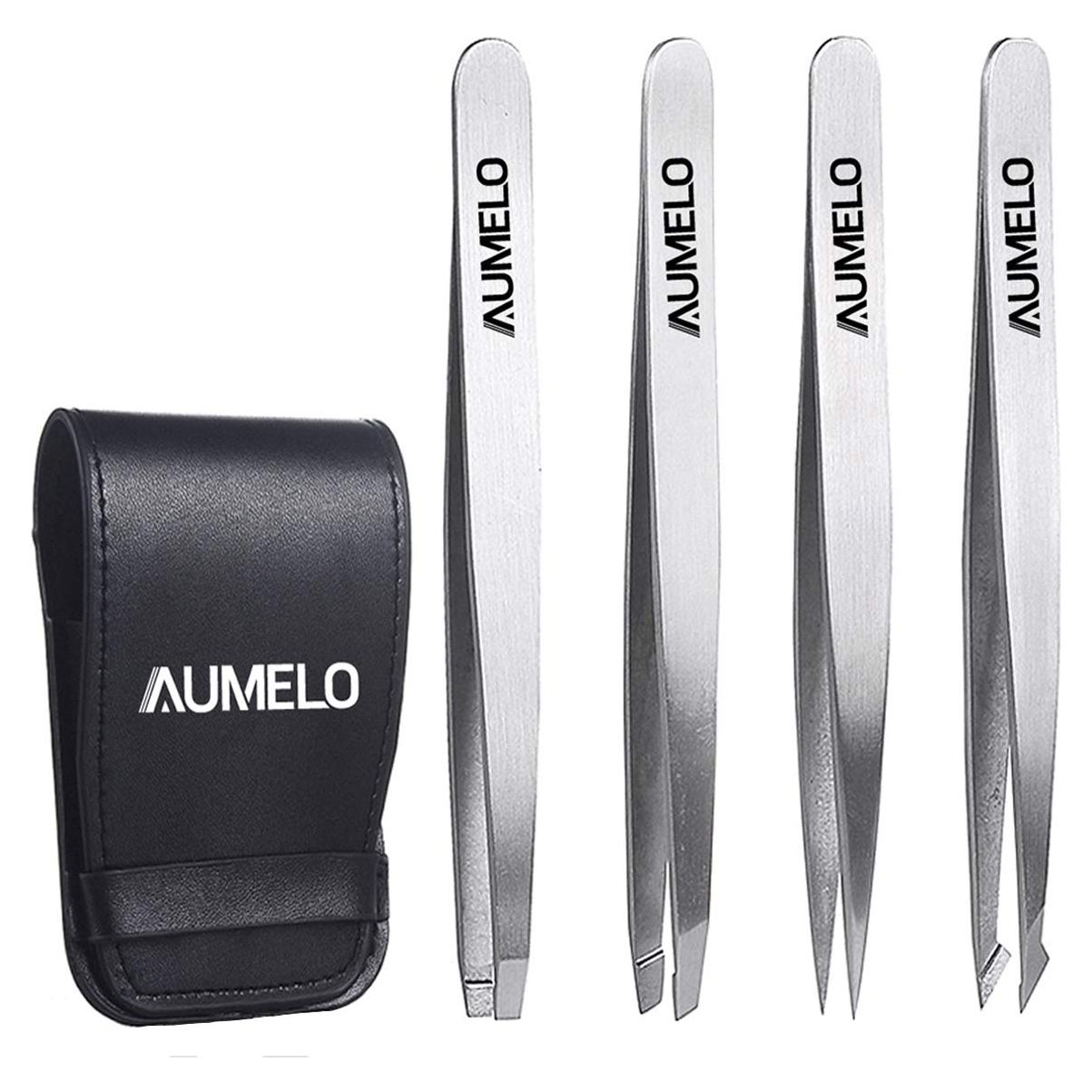 Juego de Pinzas de Acero Inoxidable AUMELO 4 Piezas con Estuche