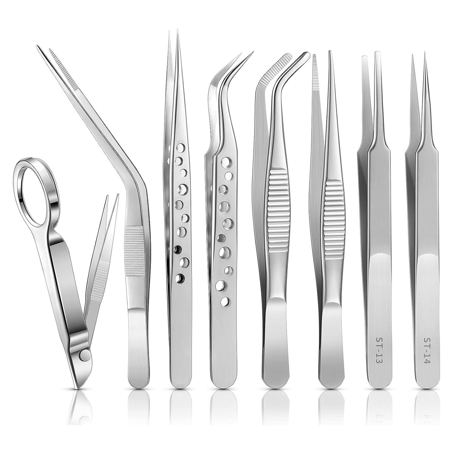 Juego de 8 Pinzas de Acero Inoxidable Honoson con Lupa