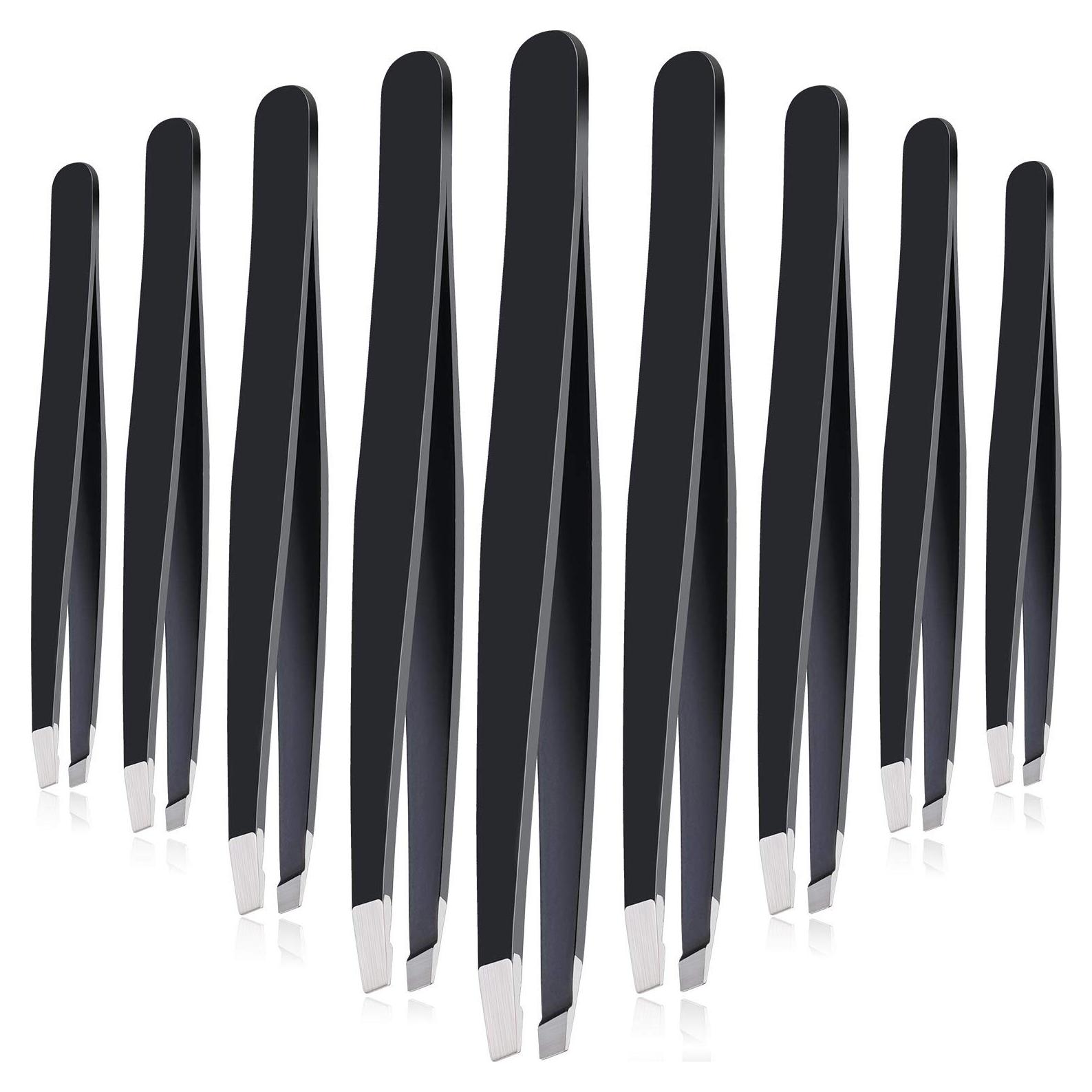Juego de 12 Pinzas para Cejas Mudder de Acero Inoxidable Negro