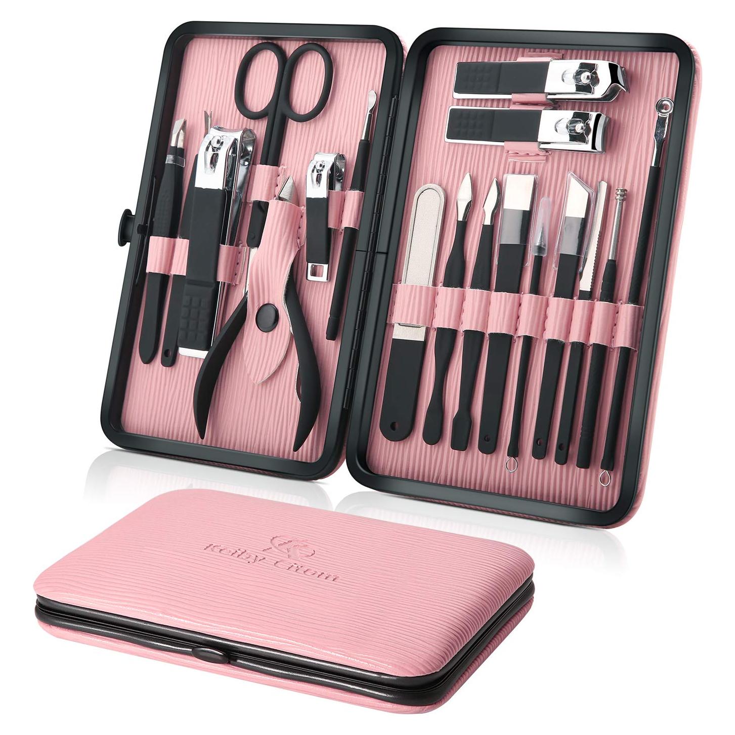 Kit de Manicura Profesional Keiby Citom 18 Piezas Acero Inoxidable Rosa