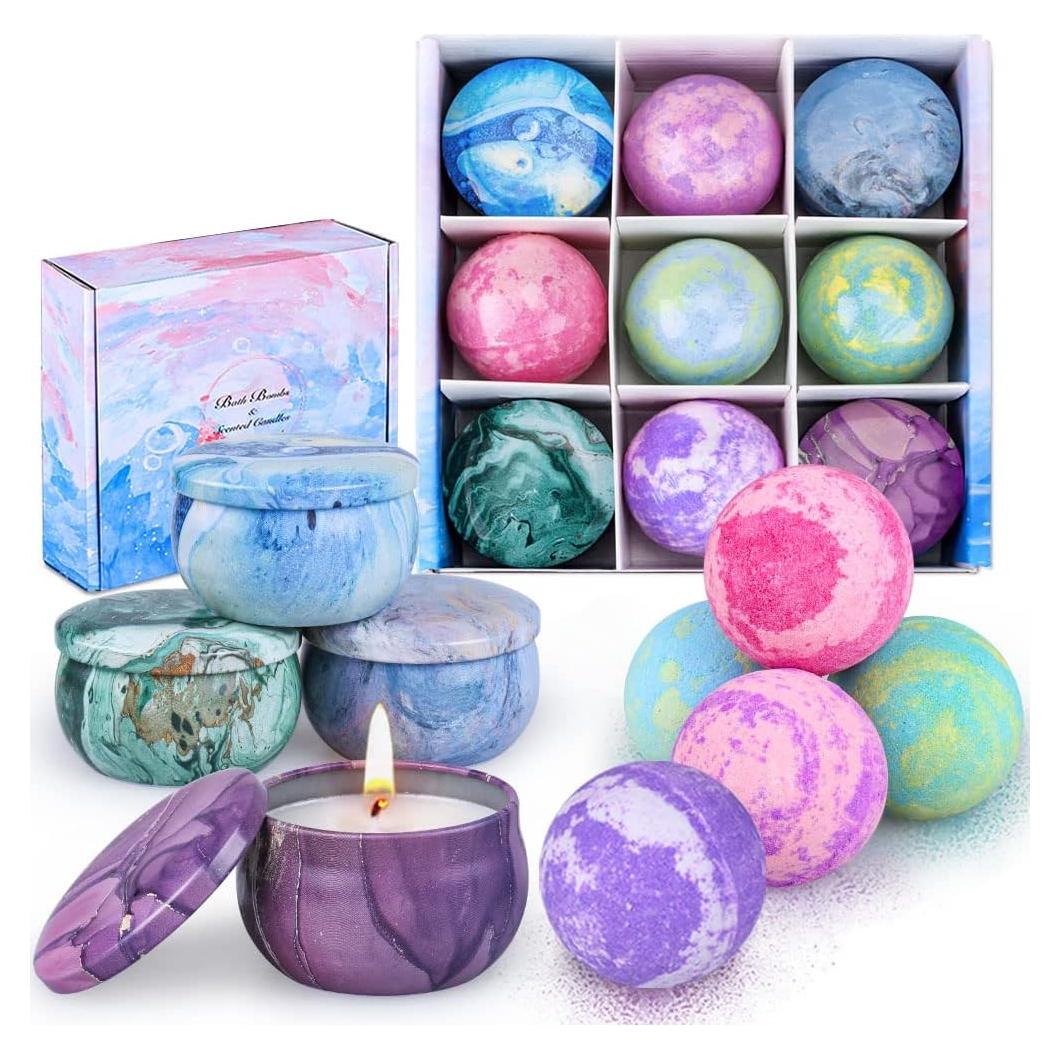 Juego de Regalo de 5 Bombas de Baño y 4 Velas Aromáticas OFUN