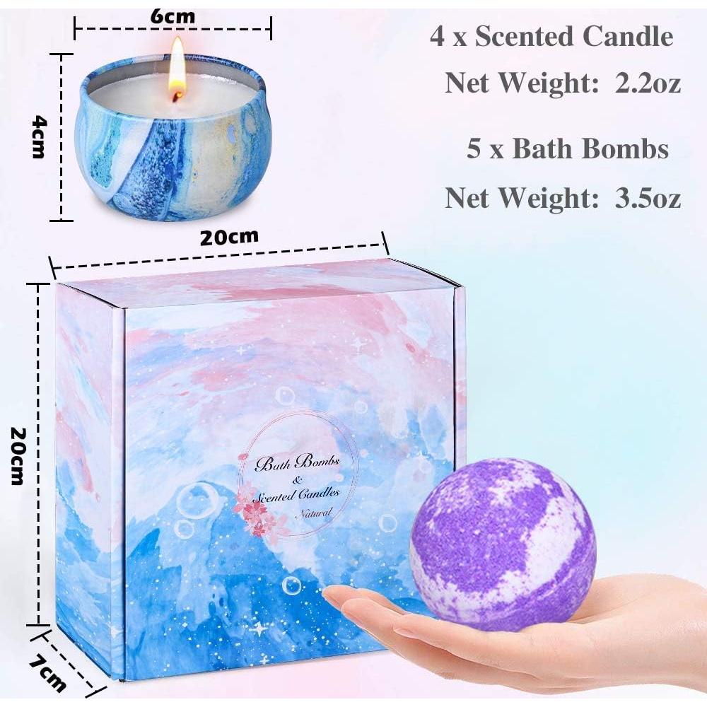 Juego de Regalo de 5 Bombas de Baño y 4 Velas Aromáticas OFUN