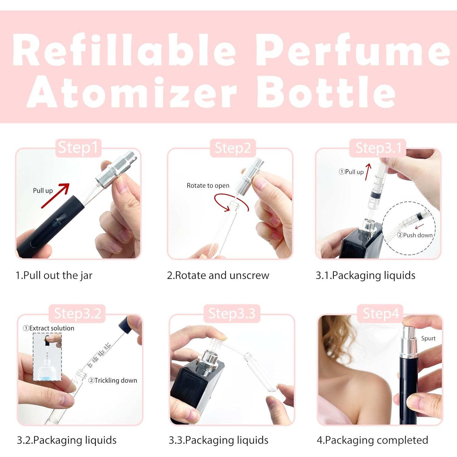 2 Botellas Atomizadoras de Perfume Recargables Kewjug 5ml Negro