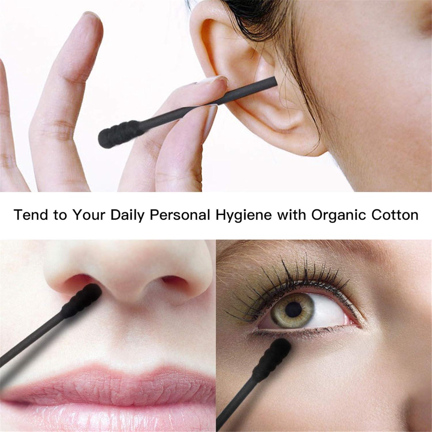 Bastones de Algodón Negros Tifanso - 200 Unidades Hipoalergénicos