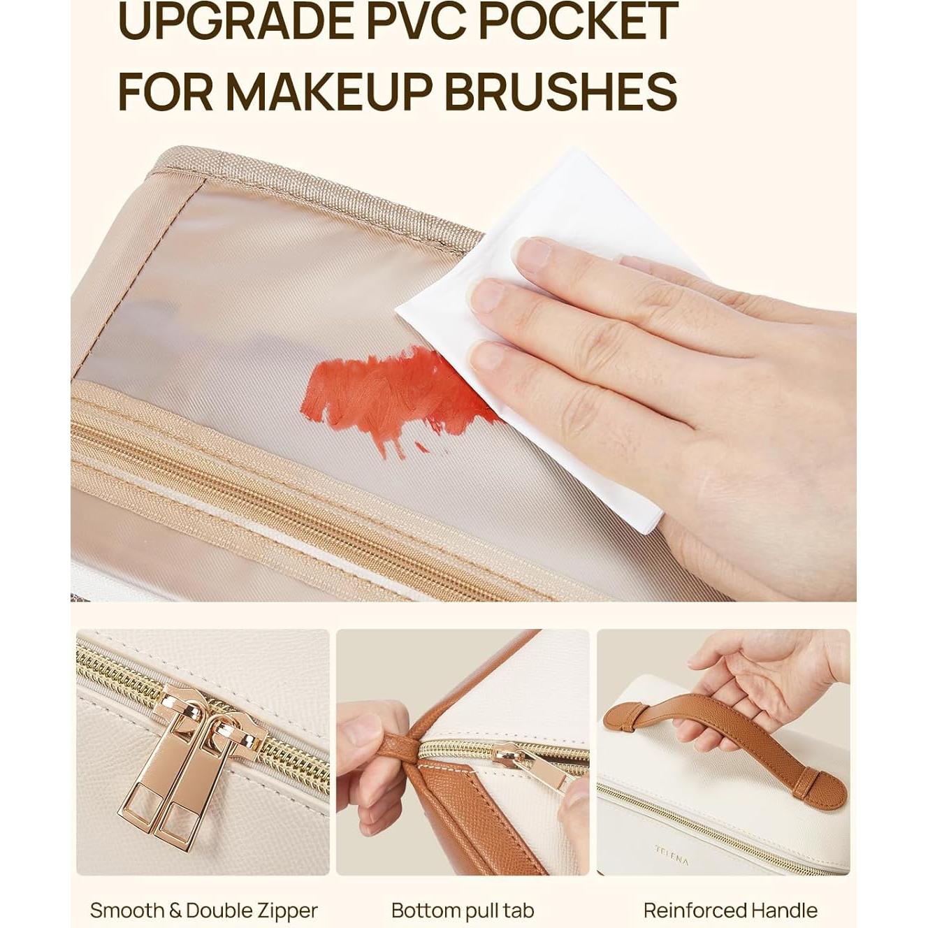 Bolsa de Maquillaje Telena Grande Resistente al Agua Beige