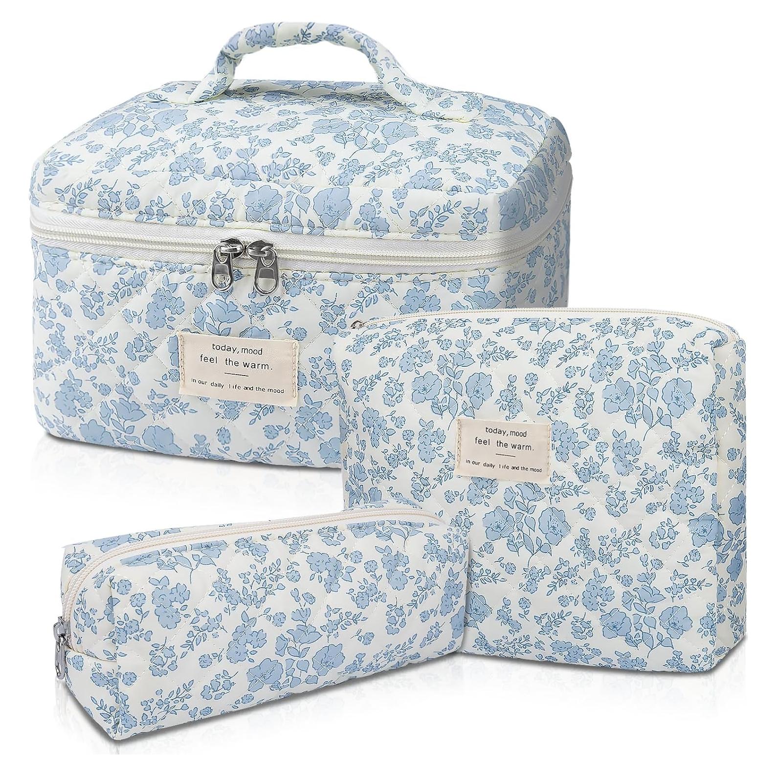 Bolsa de Maquillaje Acolchada Floral Grande Algodón 3 Piezas