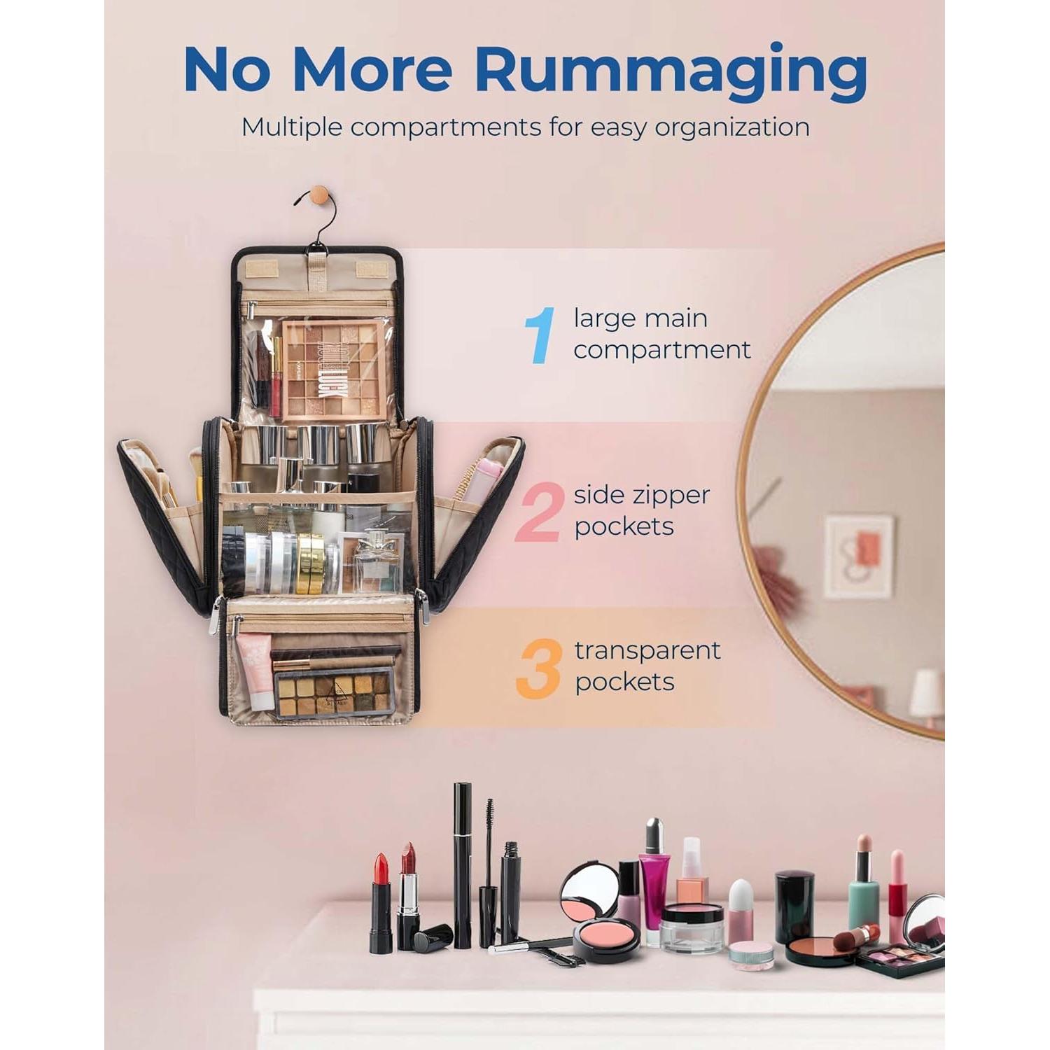 BAGSMART Bolsa de Maquillaje Colgante Grande Negra - Organizador de Viaje