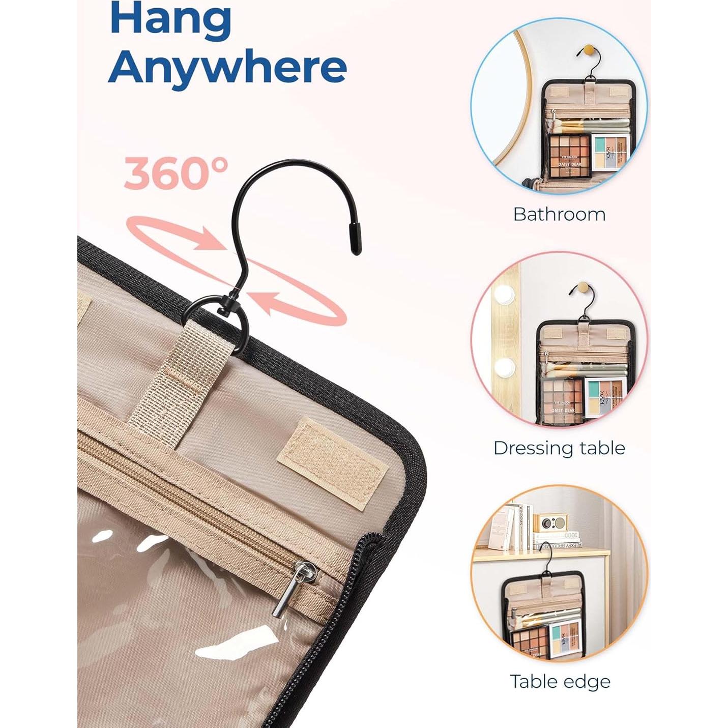 BAGSMART Bolsa de Maquillaje Colgante Grande Negra - Organizador de Viaje