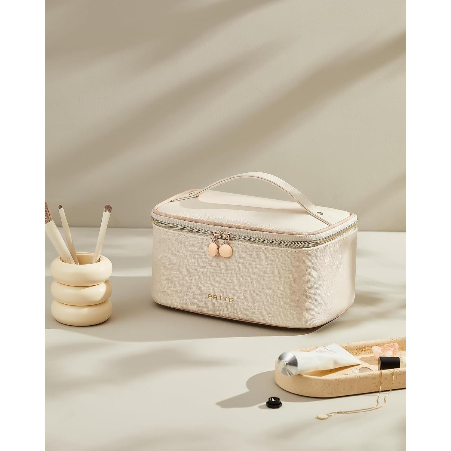 Bolsa de Maquillaje Prite Beige, Organizador Impermeable 24x16.5cm