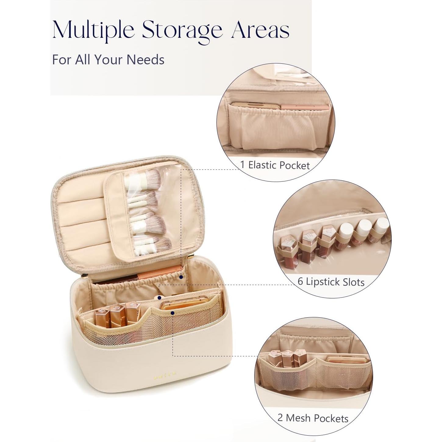 Bolsa de Maquillaje Prite Beige, Organizador Impermeable 24x16.5cm