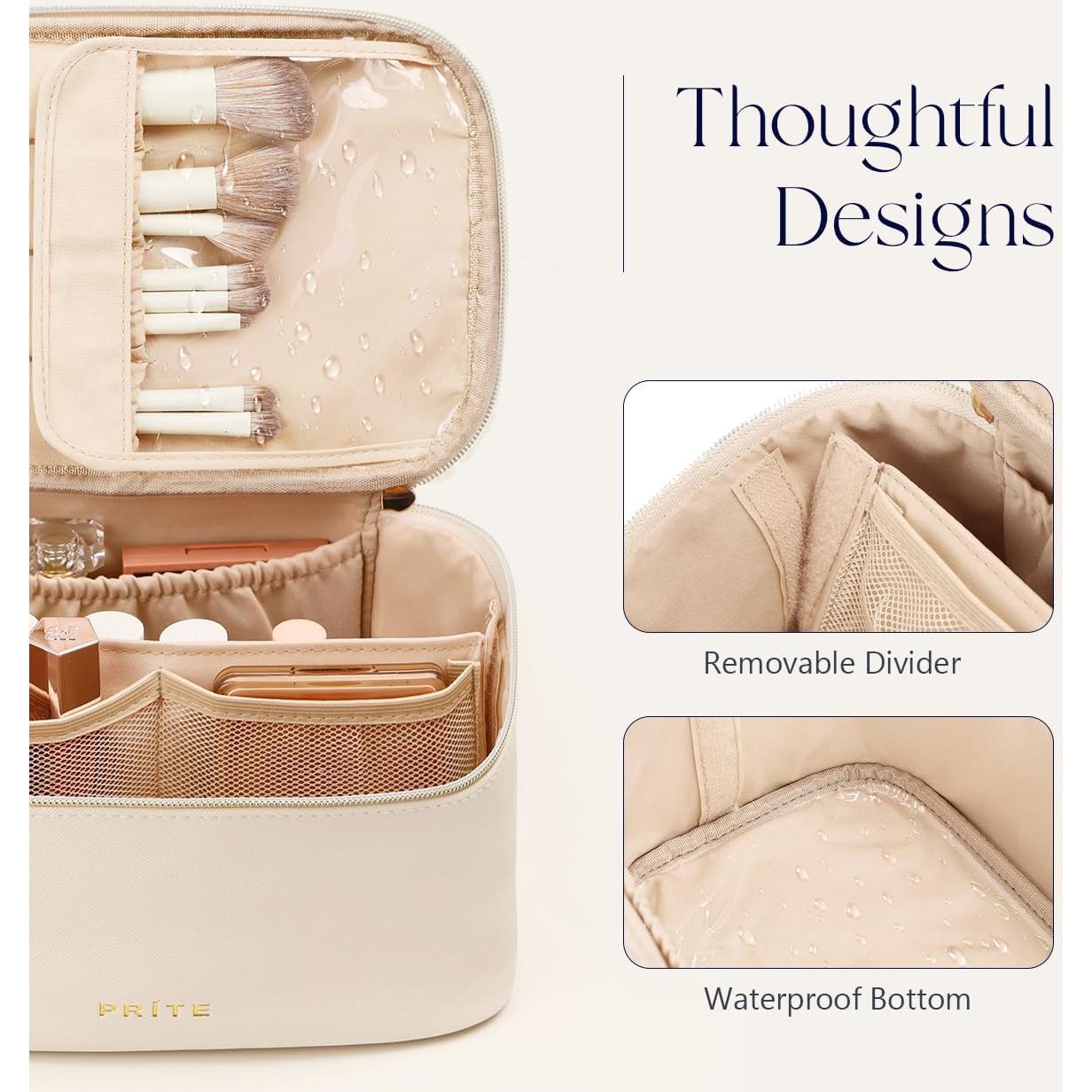 Bolsa de Maquillaje Prite Beige, Organizador Impermeable 24x16.5cm
