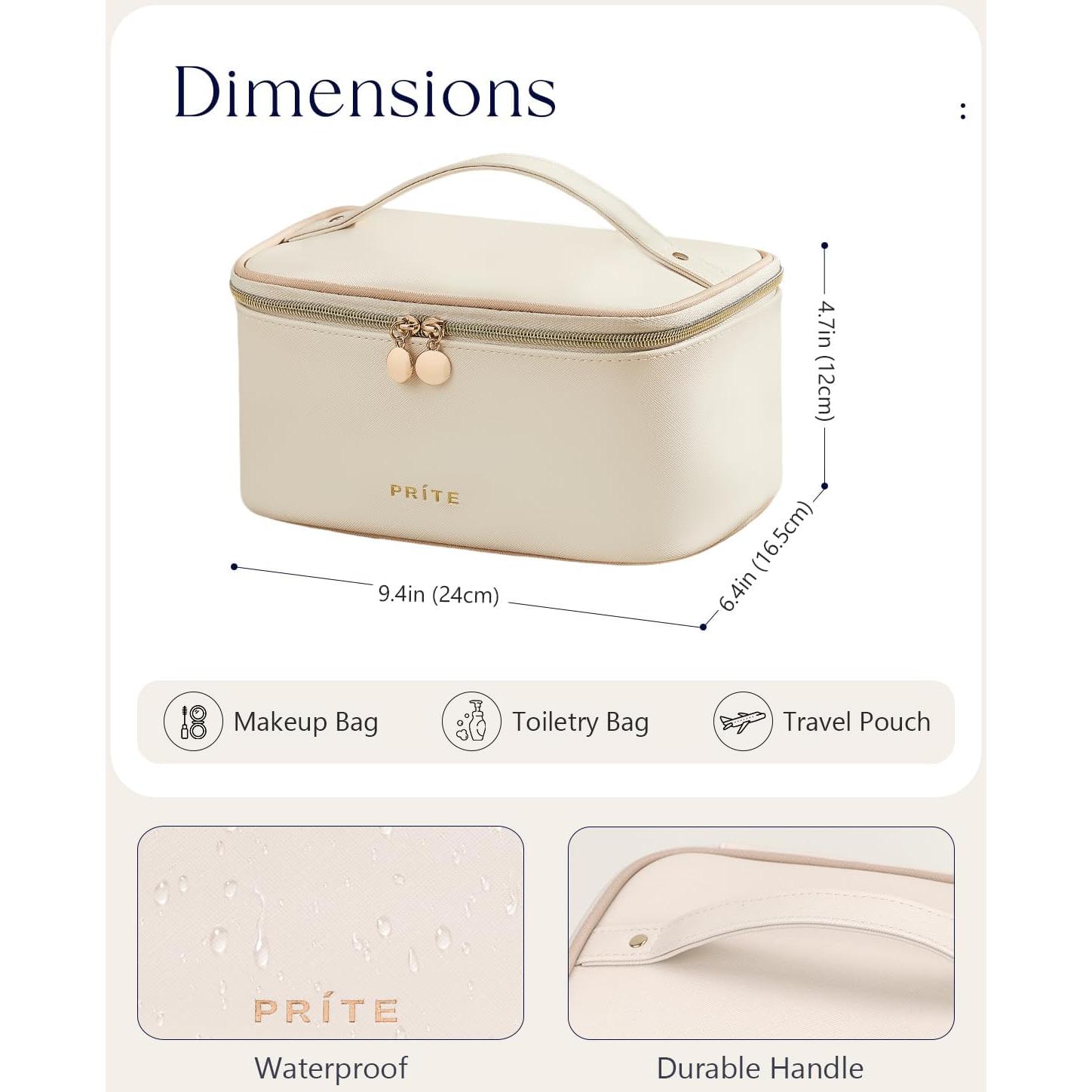 Bolsa de Maquillaje Prite Beige, Organizador Impermeable 24x16.5cm