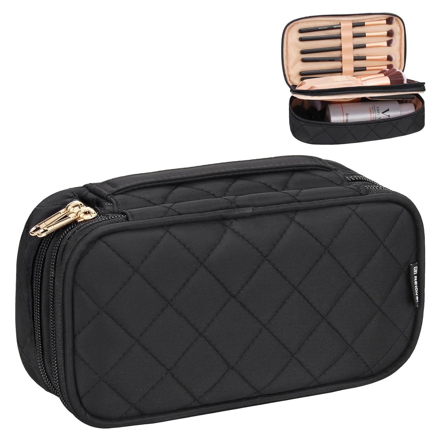 Bolsa de Maquillaje Relavel Negra Doble Capa Impermeable 22.5x13cm