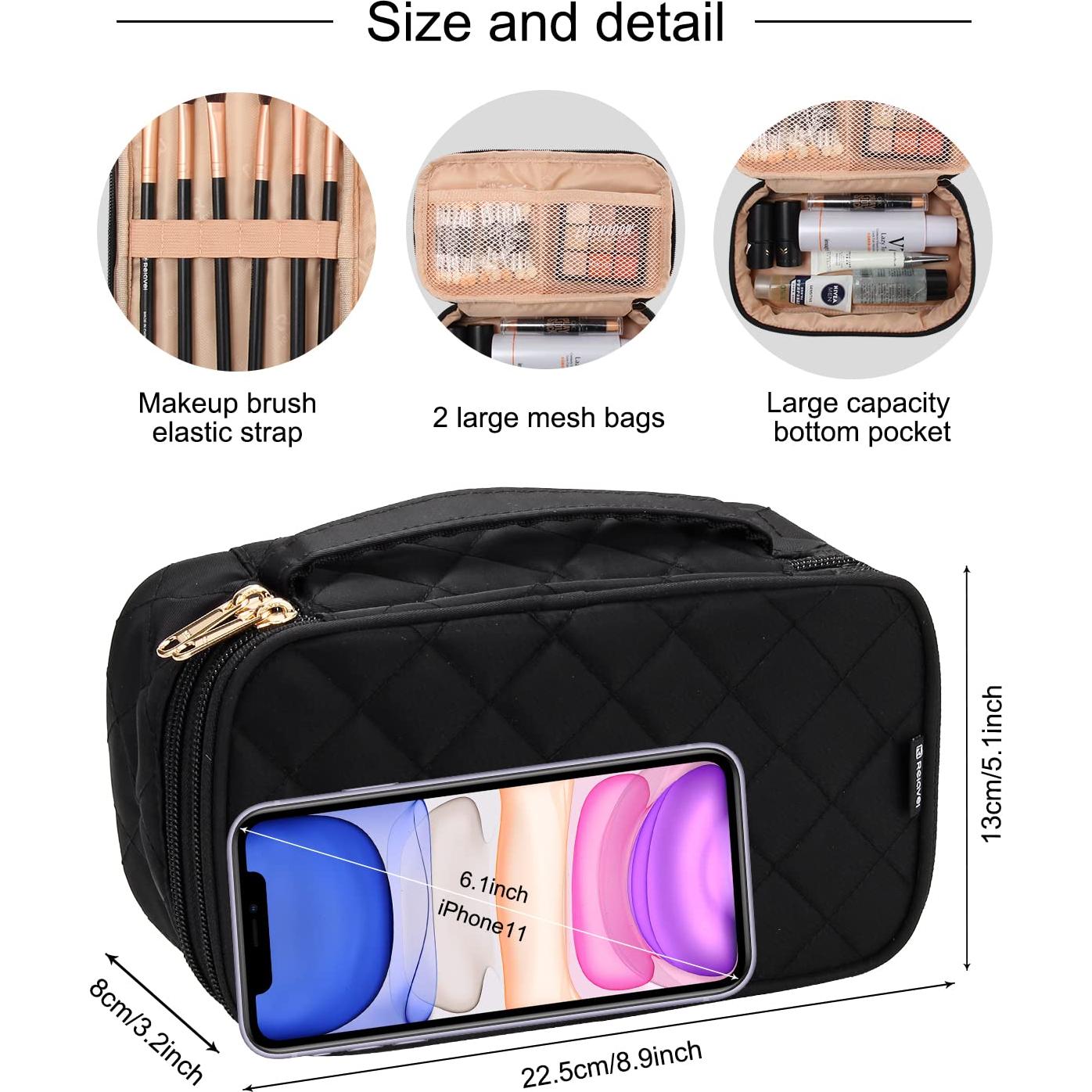 Bolsa de Maquillaje Relavel Negra Doble Capa Impermeable 22.5x13cm