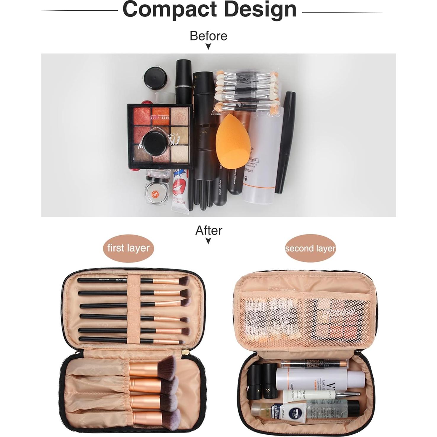 Bolsa de Maquillaje Relavel Negra Doble Capa Impermeable 22.5x13cm