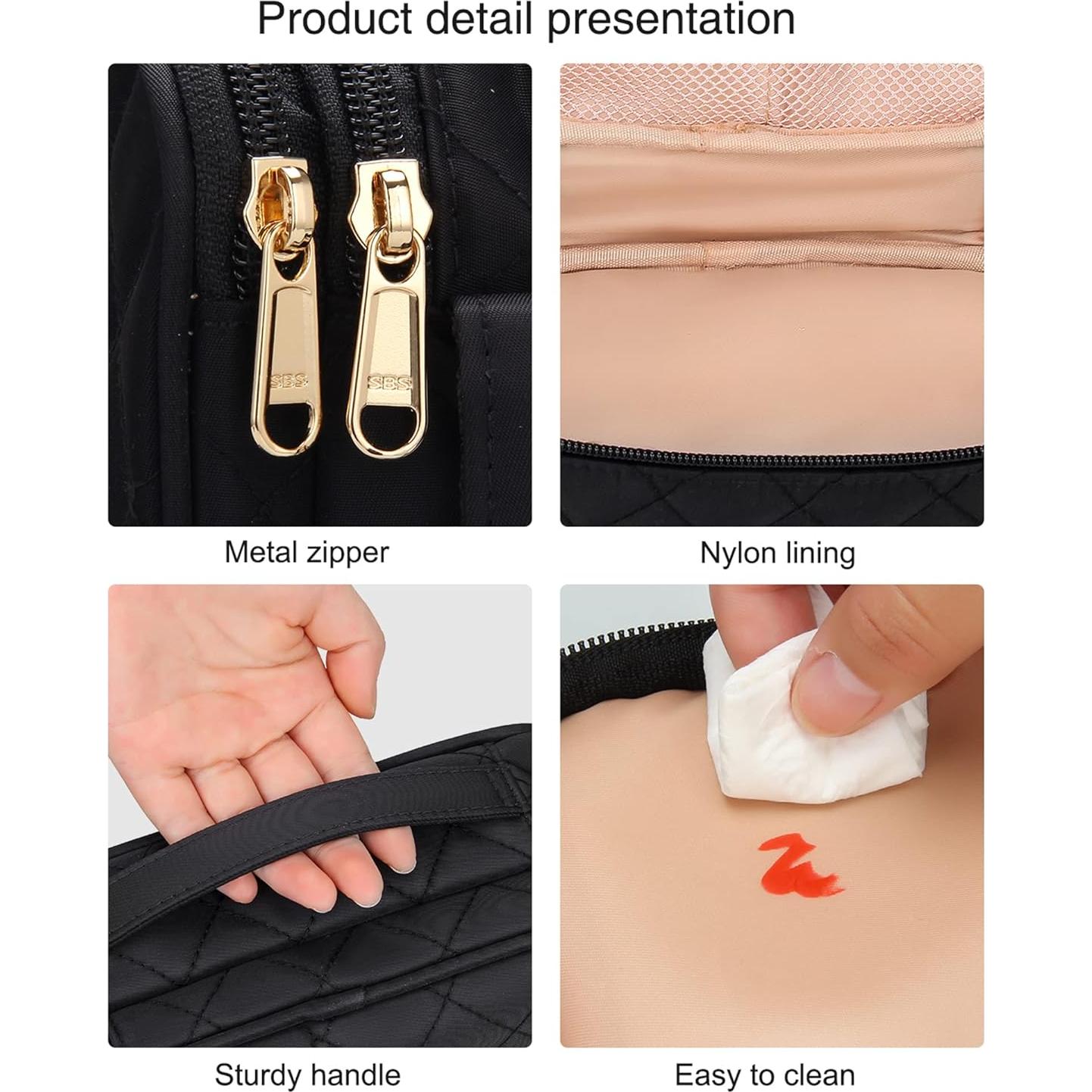 Bolsa de Maquillaje Relavel Negra Doble Capa Impermeable 22.5x13cm