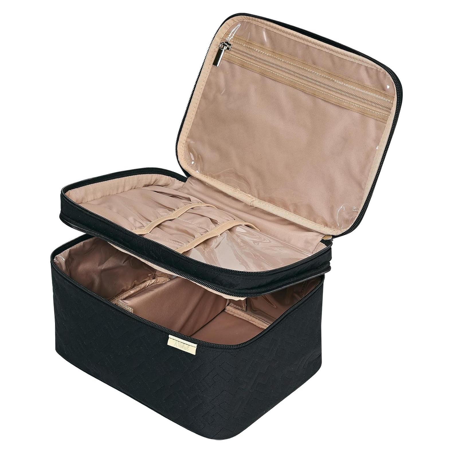 Bolsa de Maquillaje de Viaje NISHEL Grande Doble Capa Negro