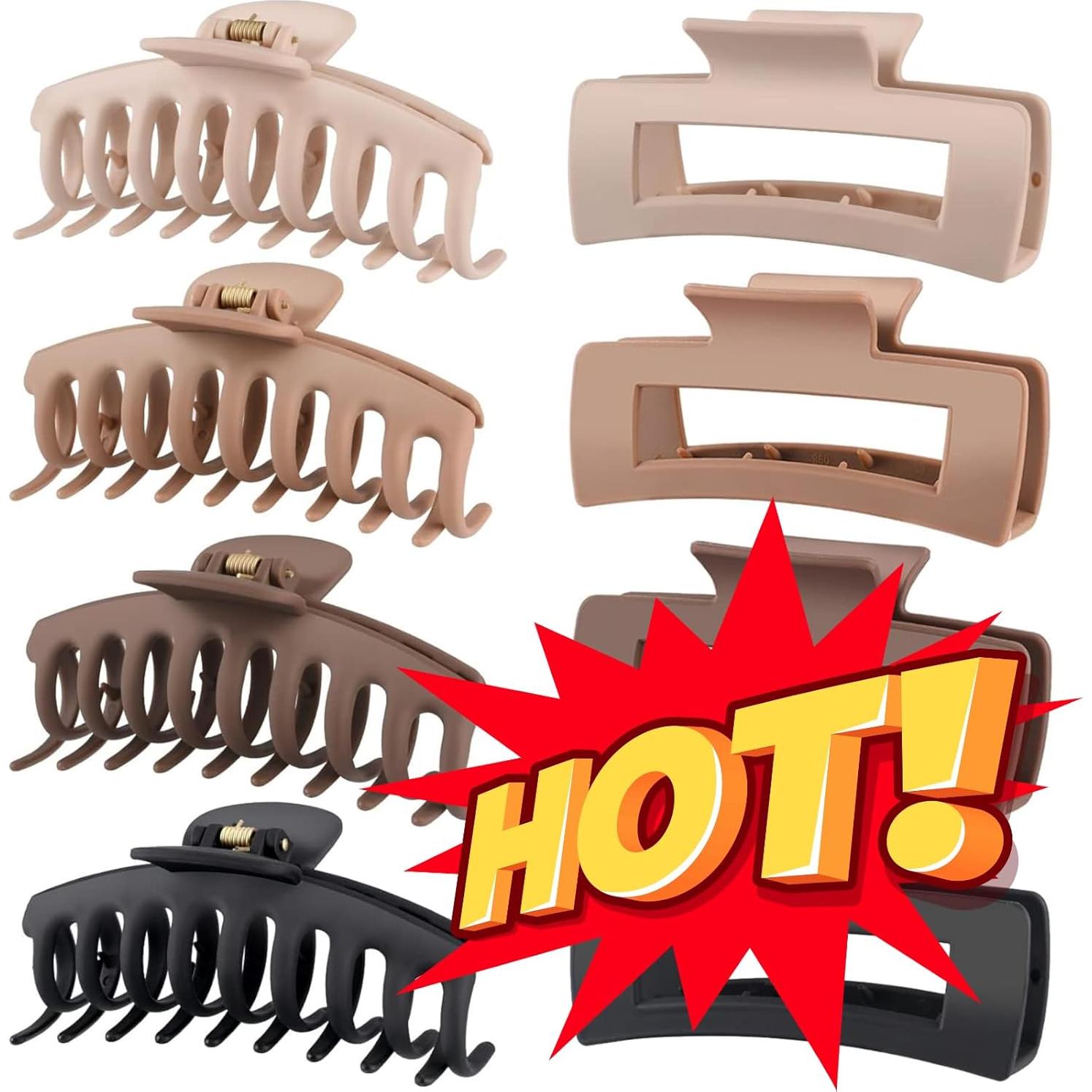 Pinzas para el cabello LuSeren grandes 11x4.7x5 cm colores neutros