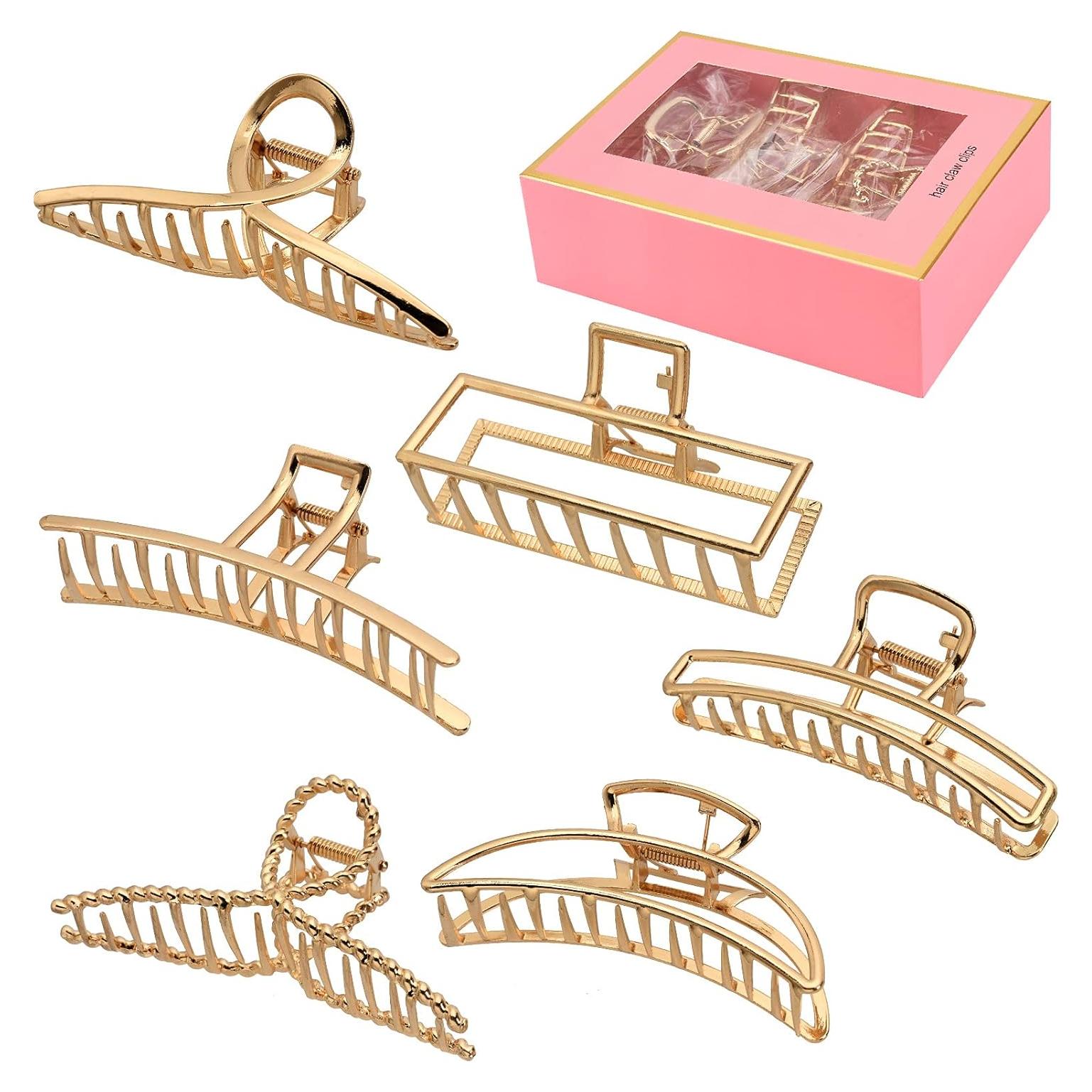 LUKACY 6 Clips de Pelo de Metal Dorados - 10 cm, Fuerte Sujeción