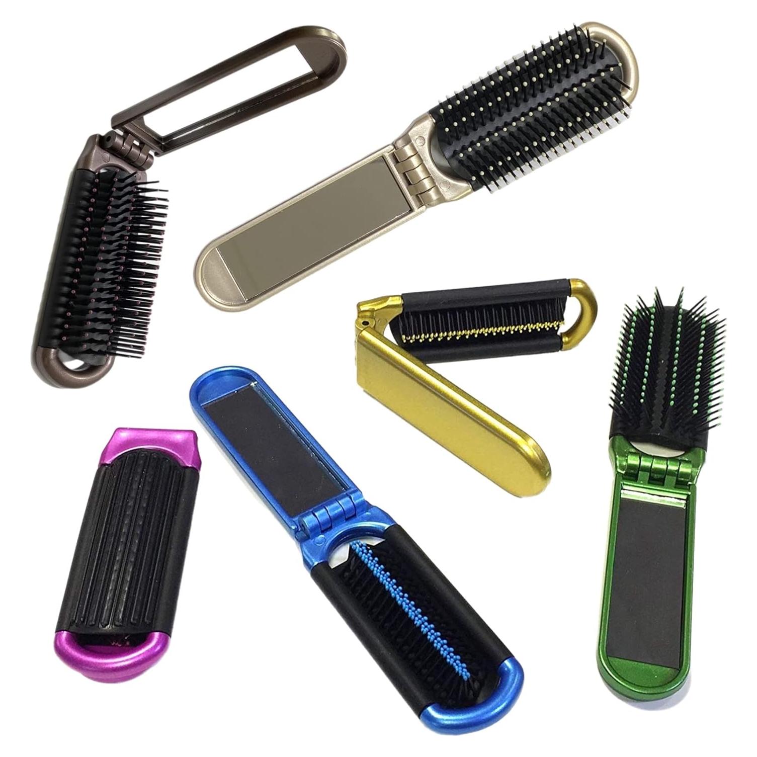 Cepillo de Pelo Plegable ALAZCO con Espejo Compacto 20.32 cm