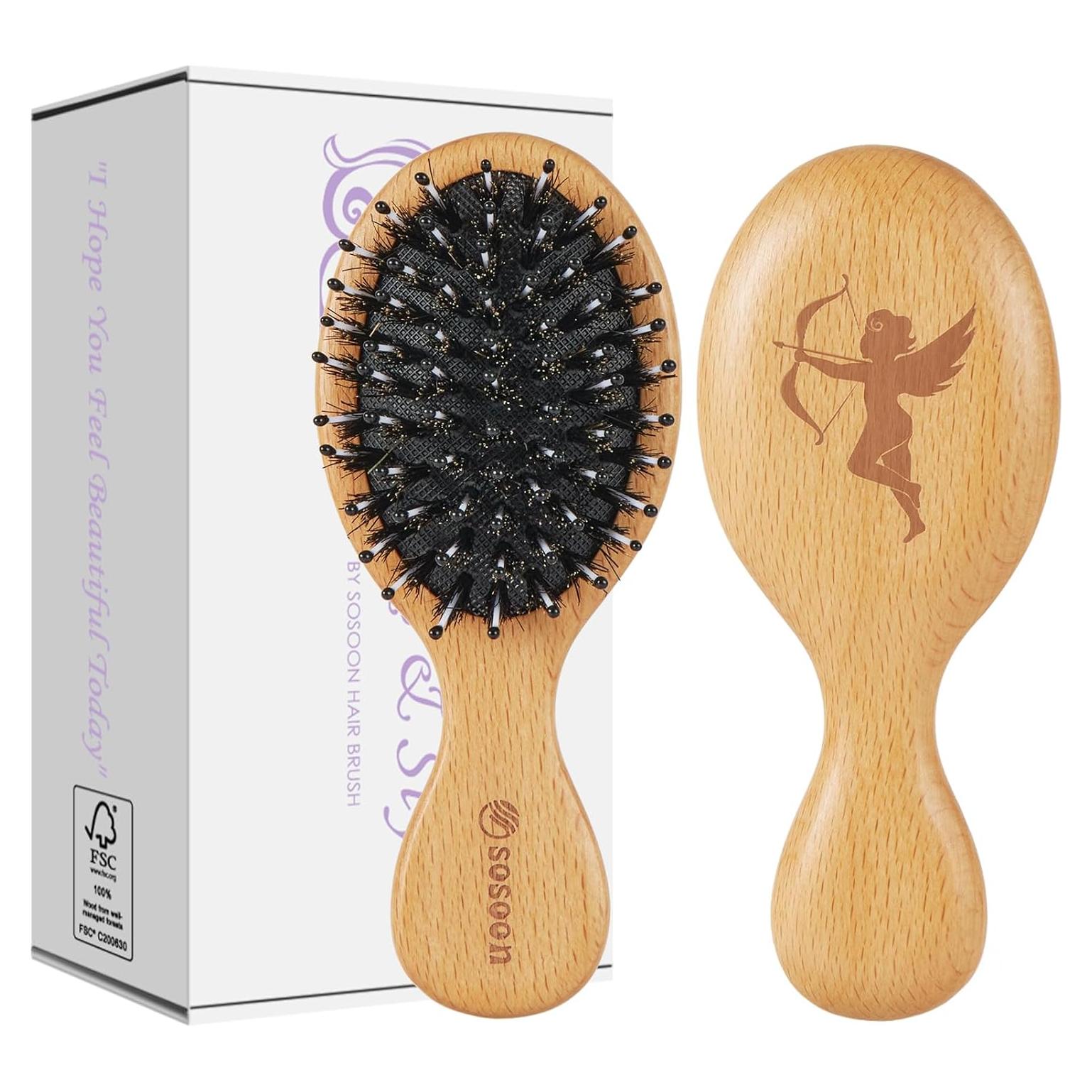 Cepillo de viaje mini Sosoon con cerdas de jabalí para todo tipo de cabello