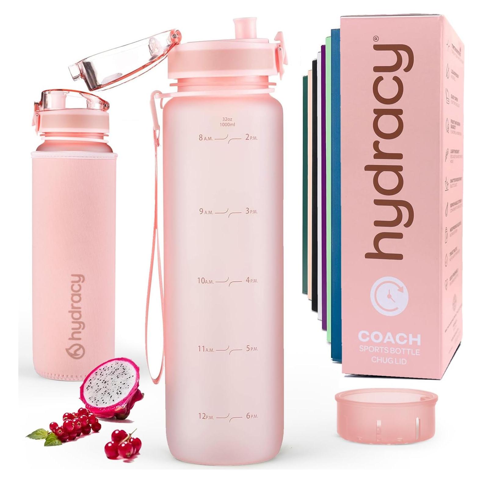 Botella de Agua Hydracy Coach 1L con Marcador de Tiempo Oro Rosa