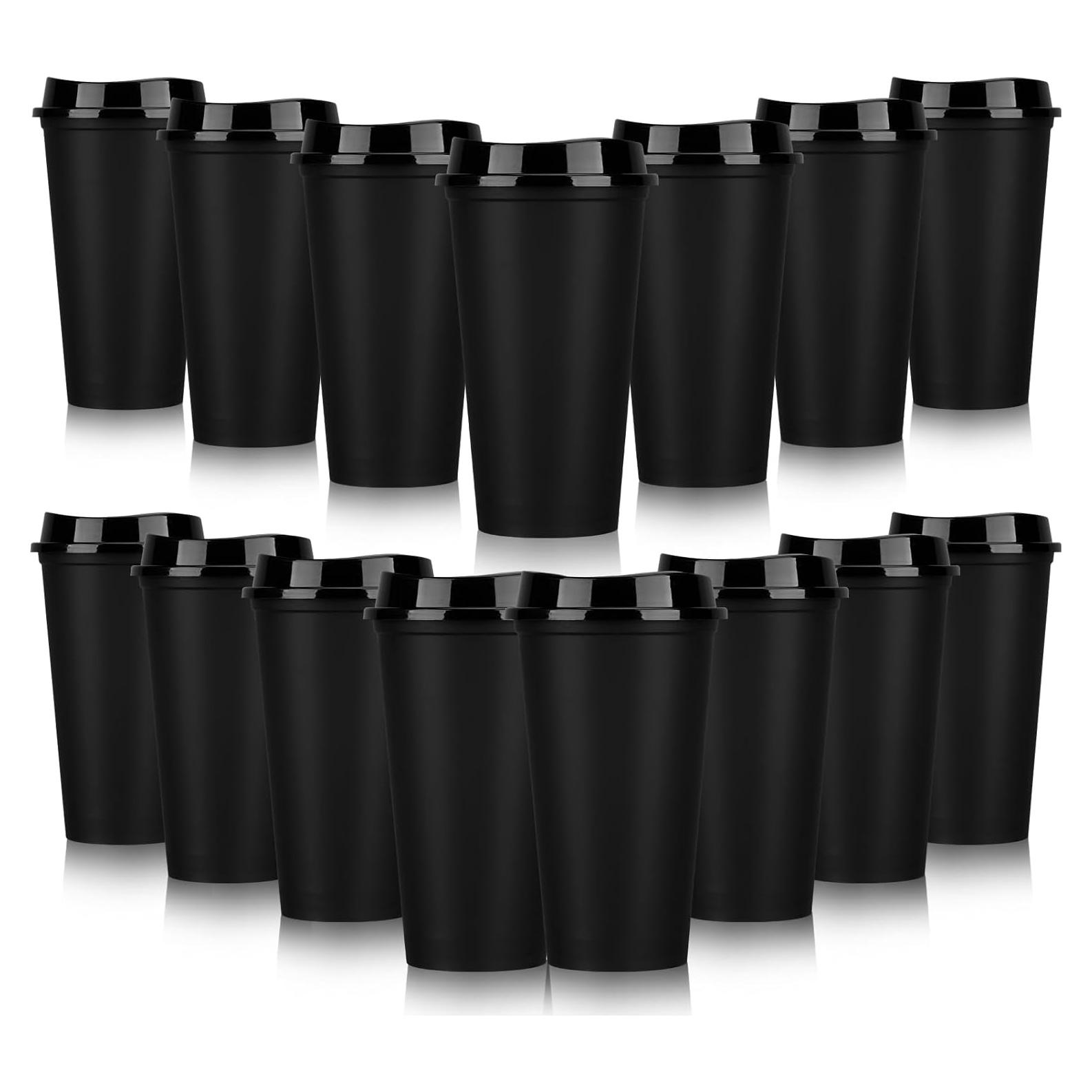 Paquete de 15 Tazas de Café Reutilizables Domensi 473 ml Negro