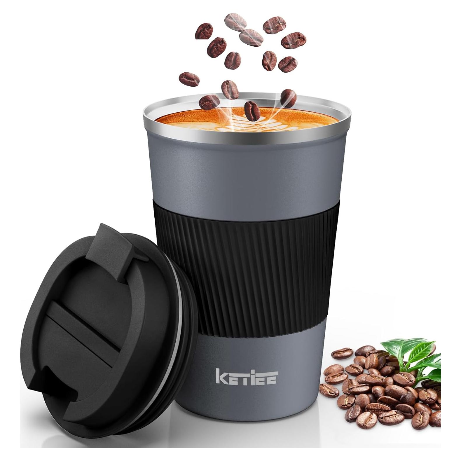 Taza de Café de Viaje KETIEE 355ml Aislada a Prueba de Fugas Gris